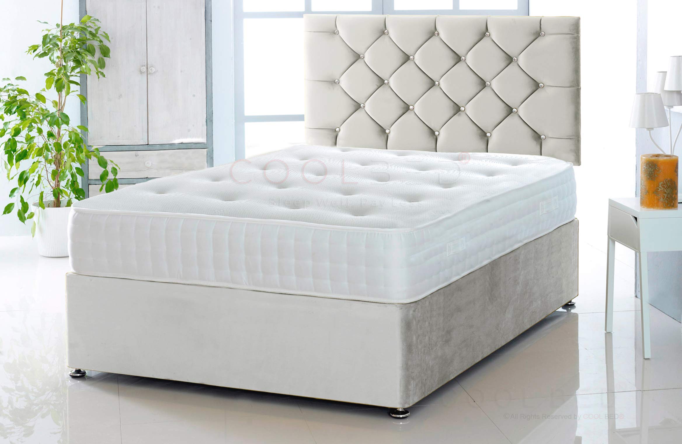 Cool Bed Limited Silver Divan Bed With Mattress And Headboard And Drawers In Plush Velvet (, 3Ft - 2 Drawer)