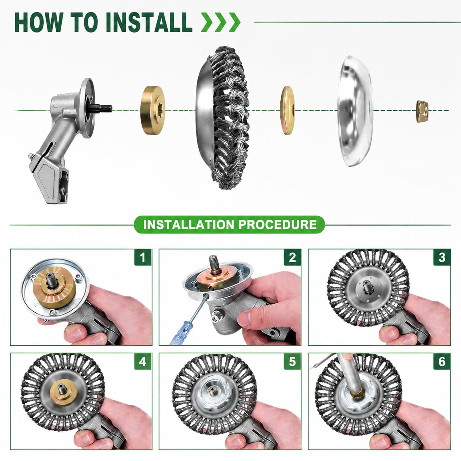 2 Pcs Profi Unkrautbürste für Freischneider, 8 Zoll+6 Zoll wildkrautbürste für motorsense, Drahtbürste Freischneider 25,4 mm mit Freischneider Zubehör, Effektive Unkraut und Moos
