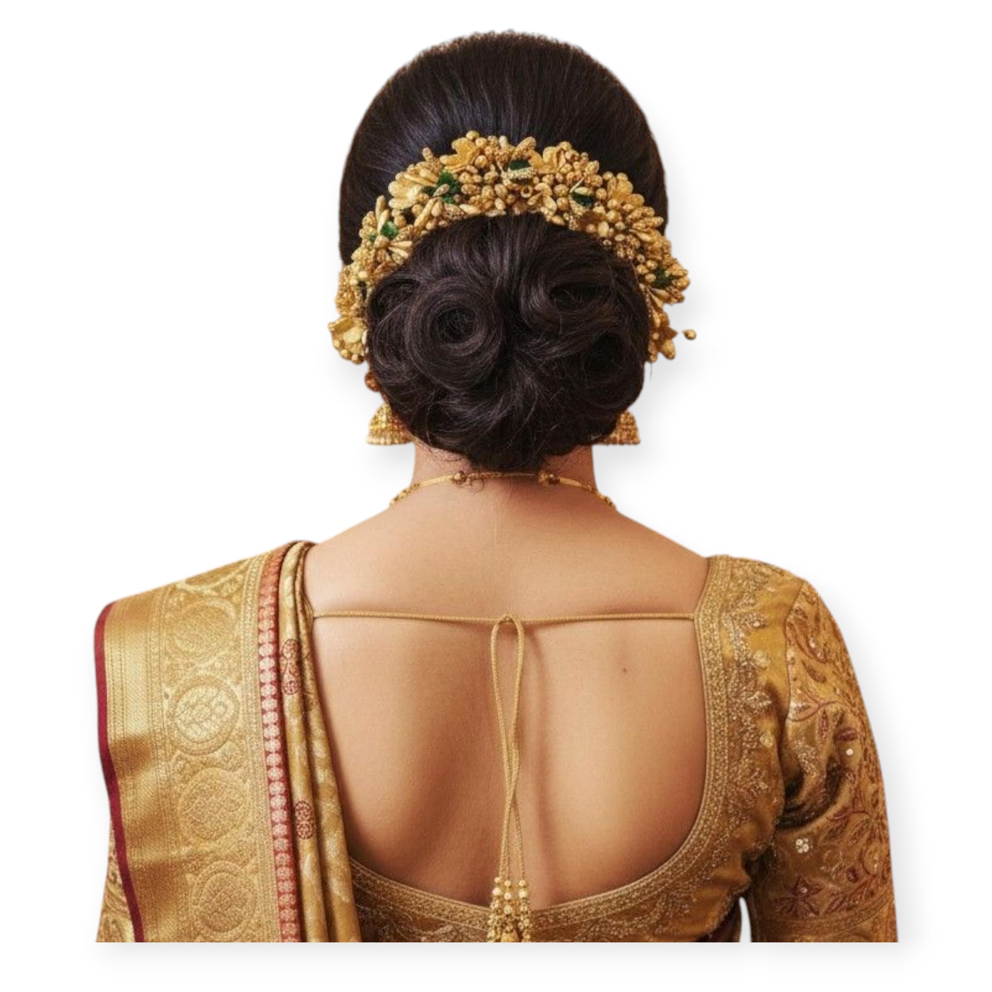 Hair Accessories Fancy Party Bridal Wedding Fabric/Artificial Rose Flower Bun Juda Hair Gajra For Women's Flower Hair Accessory Veni For Hair For Bride (Golden Metallic)-image-10