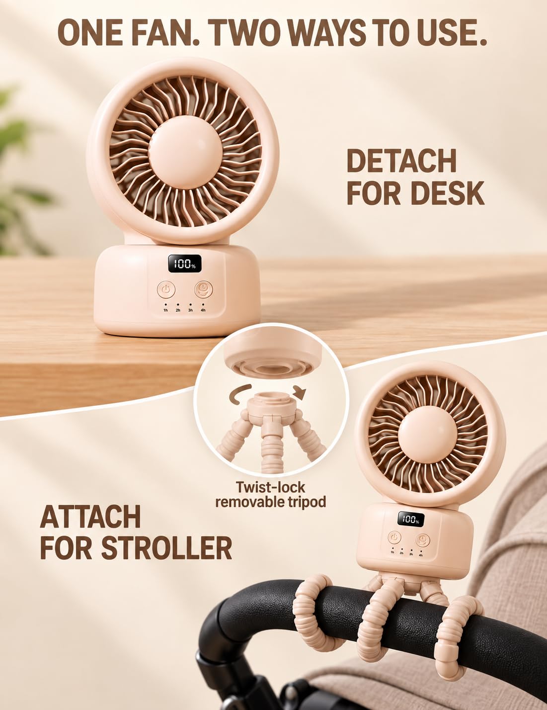 Ventilateur portable de poussette rechargeable 9000 mAh avec oscillation automatique, minuterie de 1 à 4 h, mini ventilateur silencieux à clipser à 100 vitesses, écran LED pour siège de