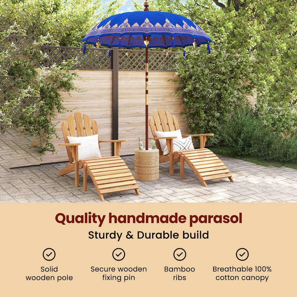 vidaXL Baliński Parasol z Bazą Niebieski 215 x 215 x 260 cm, Okrągły balijski parasol do ogrodu i na taras, cień na zewnątrz, dekoracja patio, tropikalna osłona