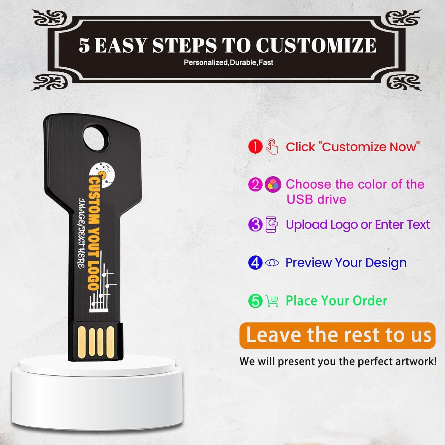 Custom USB Flash Drive 32GB 100 Pack Customized Key Shaped Thumb Drive Customizable USB Drive Logo Print FEWINA Branding with Personalized USB Stick (100 Pack,5 Color Options)