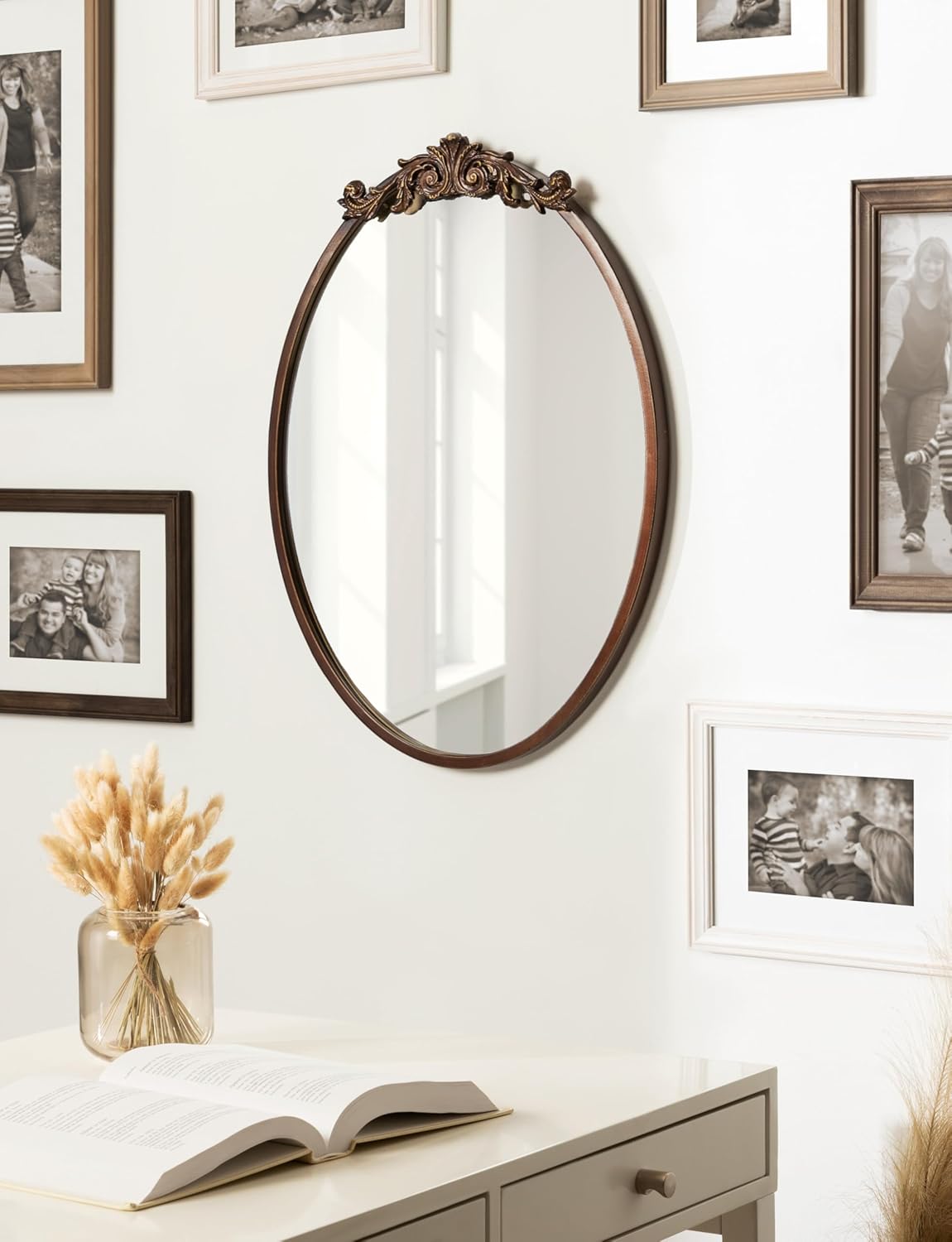 Kate and Laurel Arendahl Ornate Glam Oval Mirror; 18 x 24; Bronze; Dramatic Baroque Style Wall Mirror for Vintage Antique Inspired Home Decor Aesthetic