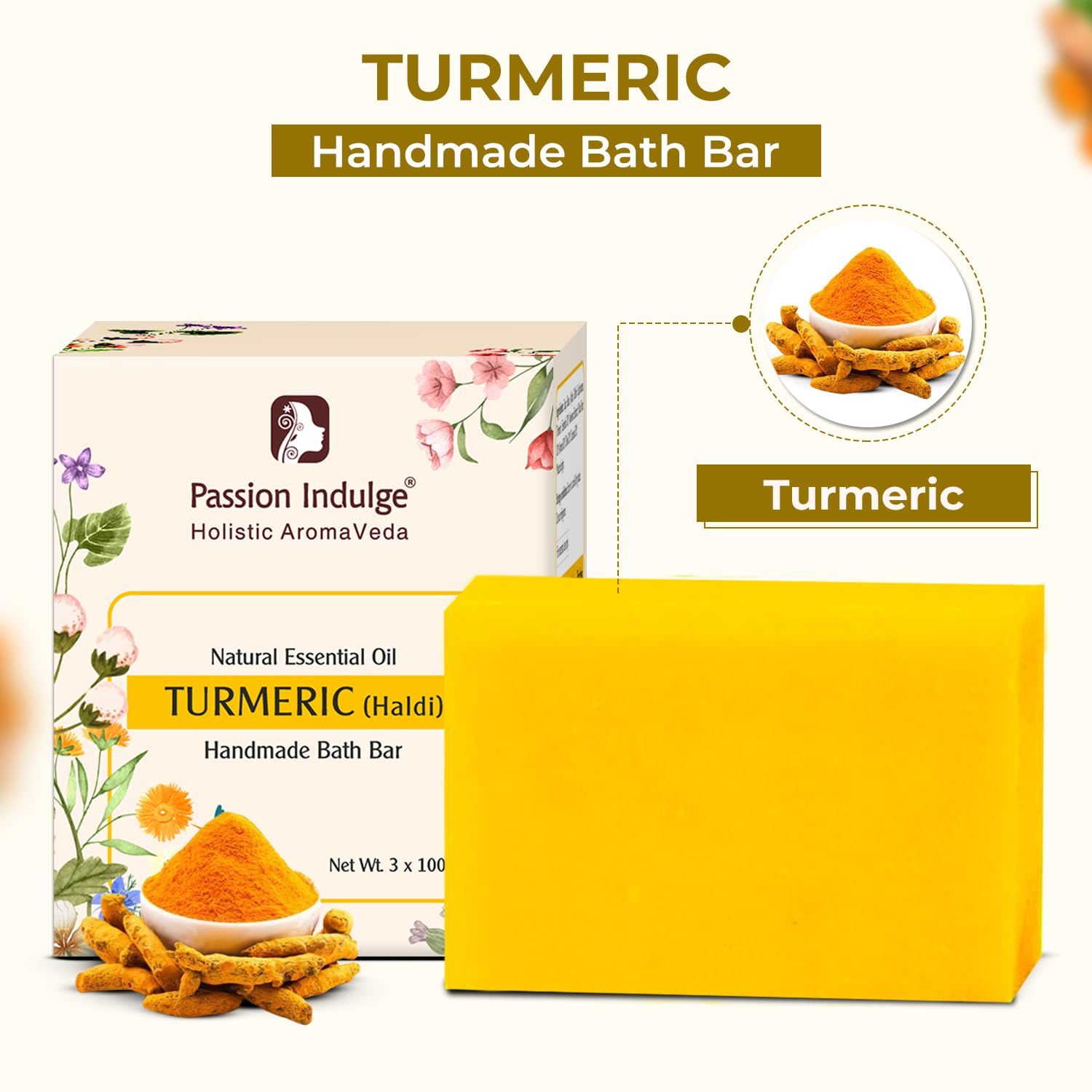 Passion Indulge Turmeric Handmade Bath Soap Pack of 1 (3 Soap, 100 Gram) - Image 4