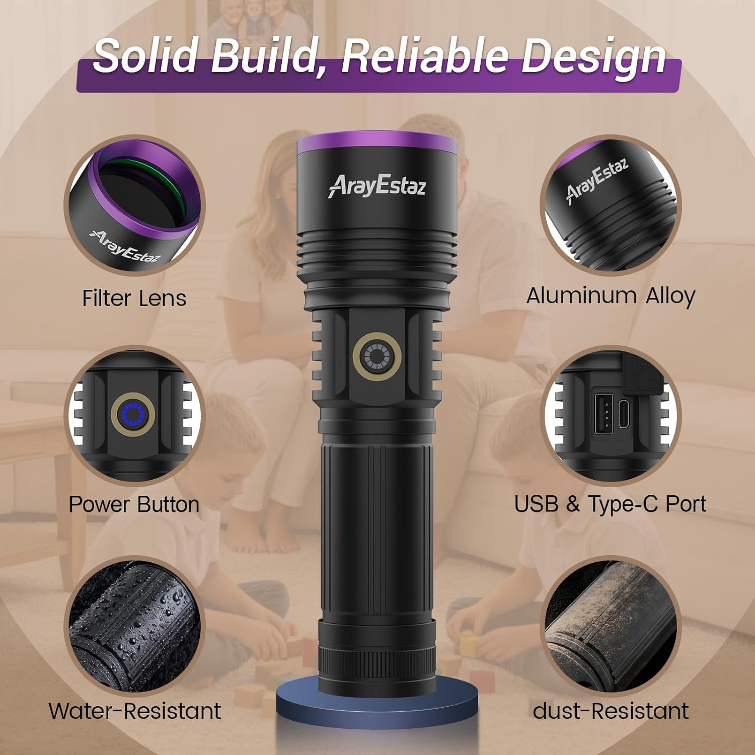 365nm UV Flashlight, Black Light Flashlight with Filter Lens, 20W High Power USB-C Rechargeable LED UV Light for Rockhounding, Resin Curing, Scorpion, Pet Urine Detection, AC Leak