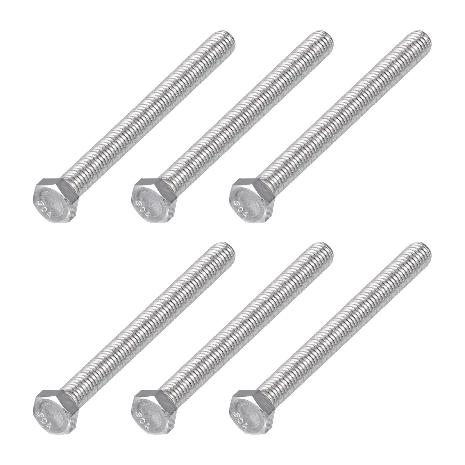 METALLIXITY Hex Head Bolts (3/8-16 x 4") 6Pcs, 304 Stainless Steel 18-8, Fully Threaded, External Hex Drive, Plain Finish