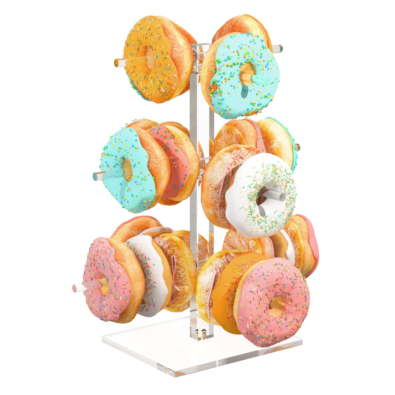 LUGUNU Acrylic Tree Shaped Donut Stand (Capacity for 24 donuts),Donut Wall Display Stand, Reusable Clear Donut Display Rack for Donut Party Decorations Shower Birthday Party