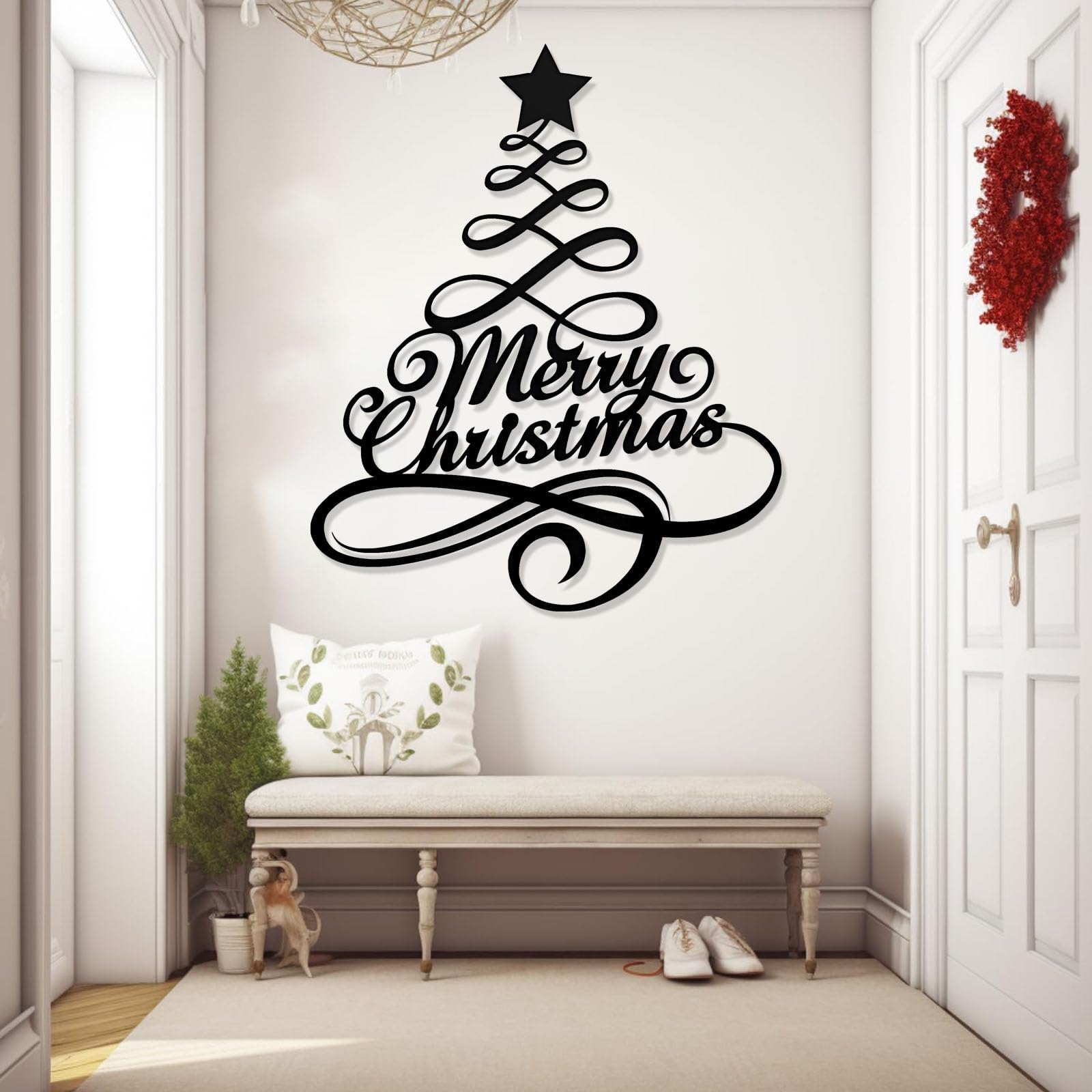 Decoración de pared abstracta contemporánea de metal con diseño de árbol de Navidad, arte en espiral, adorno familiar para colgar, regalo para el hogar con diseño en espiral (negro, 100 x 120 cm)