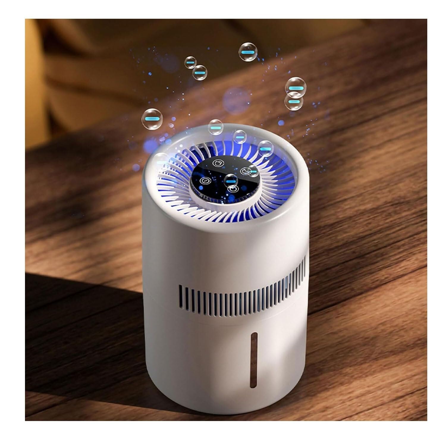 Nawilżacz i oczyszczacz powietrza wyparnego 4L | Filtr antybakteryjny, niebieskie światło, jony. Bez kurzu/mgły. Cichy, USB, ładowanie sup. Dla alergików i niemowląt.