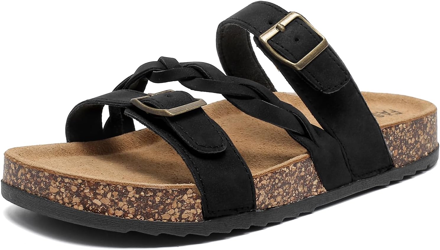 Comfortable sandals with arch support, adjustable straps, non-slip sole.
