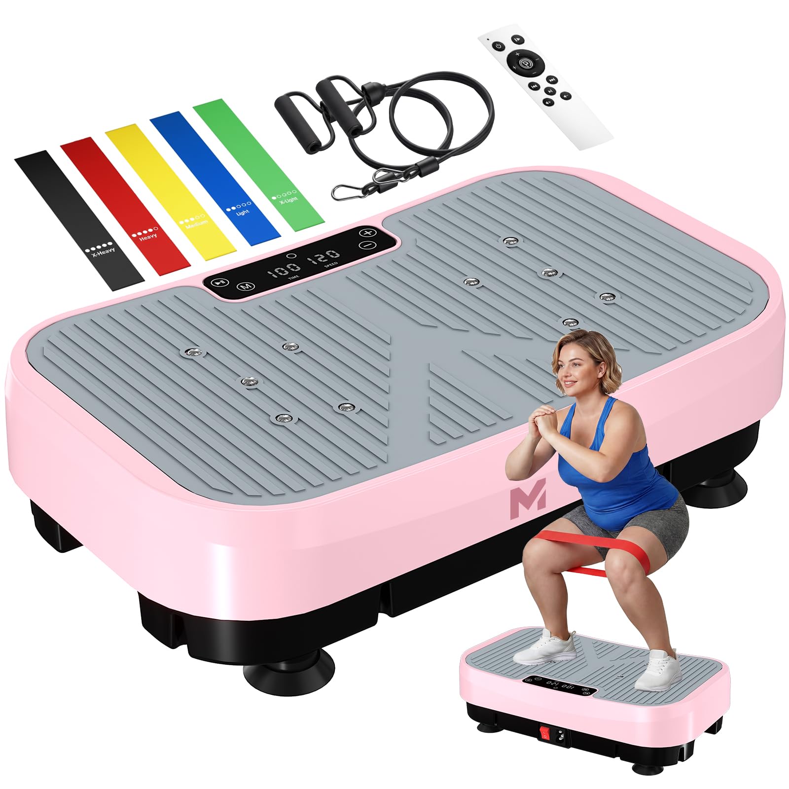 MASYN Vibration Plate Exercise Machine for Lymphatic Drainage 120 Levels Whole Body Vibrating Platform with Resistance Bands Bluetooth
