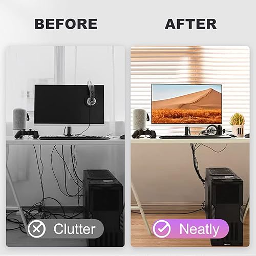 Miniatura 7 de Kit de organización de cables de 188 piezas con 60 soportes de clip para cables, 6 fundas para cables, 2 rollos autoadhesivos, 20 cintas de fijación