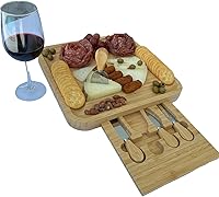 Vista 6 de Juego de tabla de queso y cuchillos de bambú, bandeja para servir galletas, carne, tabla de embutidos, tablas de queso, tabla para picnic, bandeja