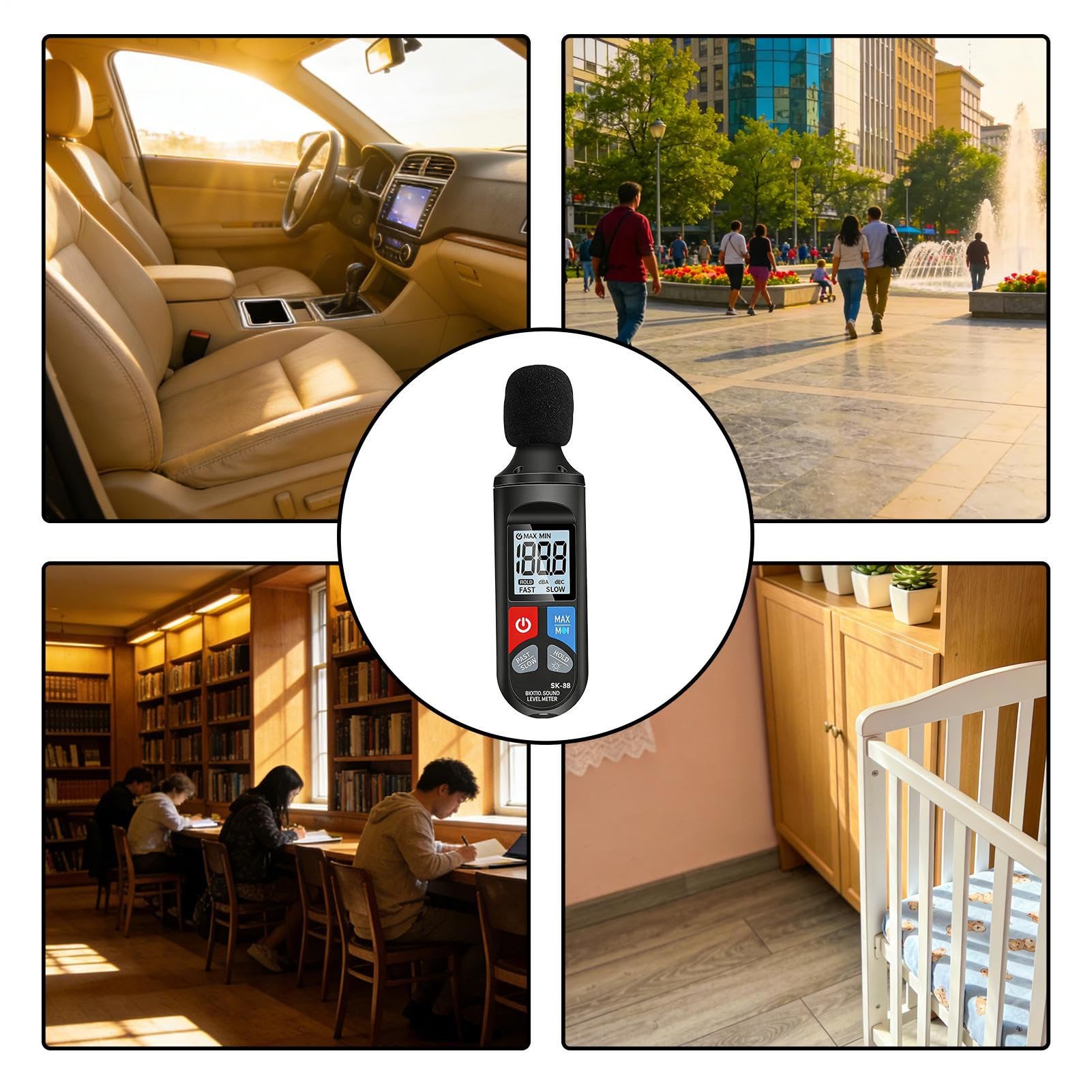 Medidor de decibelios | Sensor de 30-130dB Dispositivo de medición para sonido, probador de nivel de ruido - para aulas, vecinos, coche, hogar, autopista, fábrica