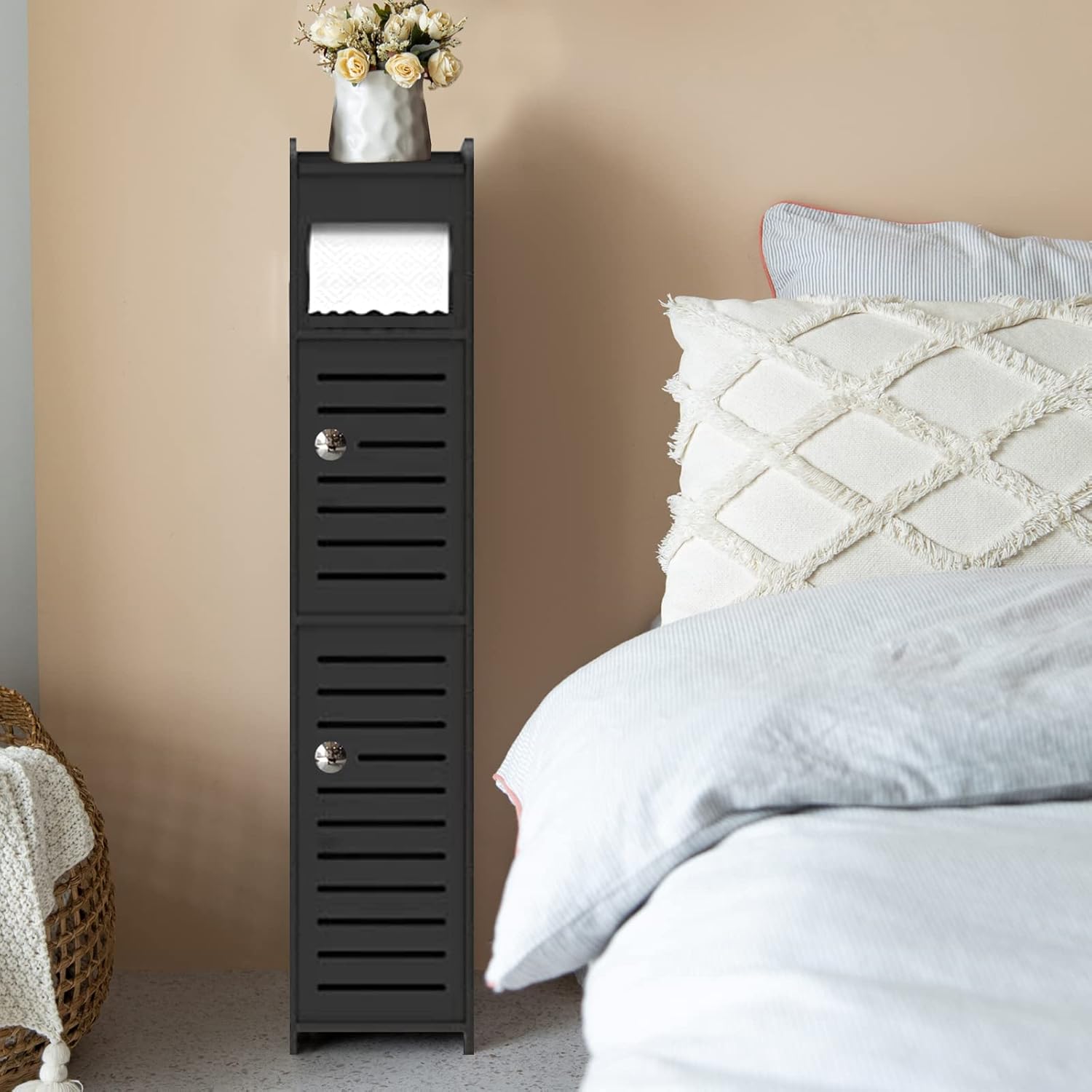 Slim Black Bathroom Storage Cabinet with 2 Doors & Shelves in Kosovo at ...