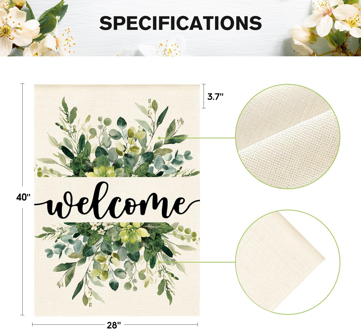 AVOIN colorlife Spring Summer Floral Welcome House Flag 28x40 Inch Double Sided Outside, Eucalyptus Seasonal Farmhouse Yard Outdoor Flag - Image 5