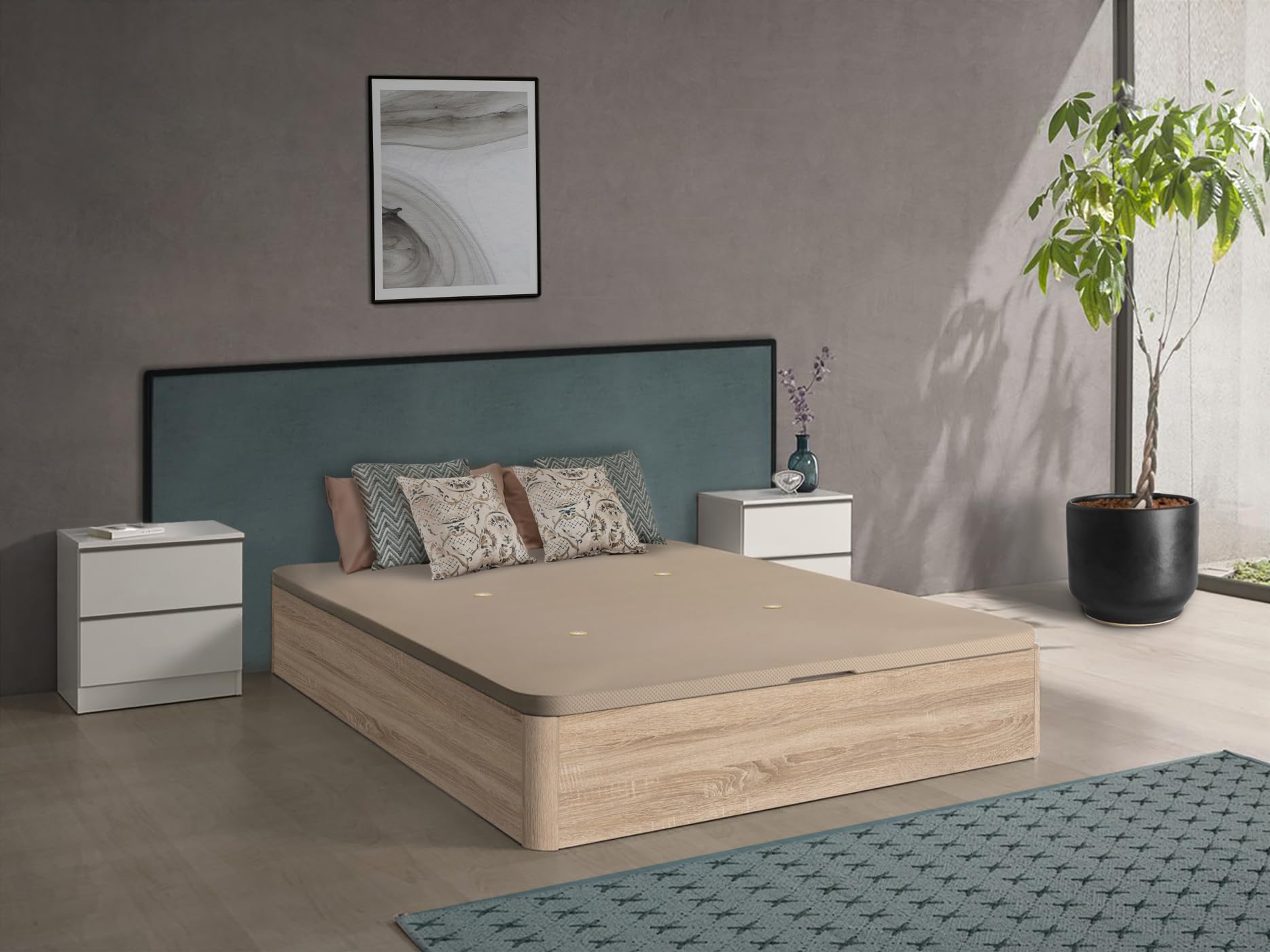HOGAR24 ES | Canapé Abatible con Tapa Transpirable 3D | Arcón de Almacenaje Gran Capacidad | Color Roble Cambrian | Medidas: 150x190 cm