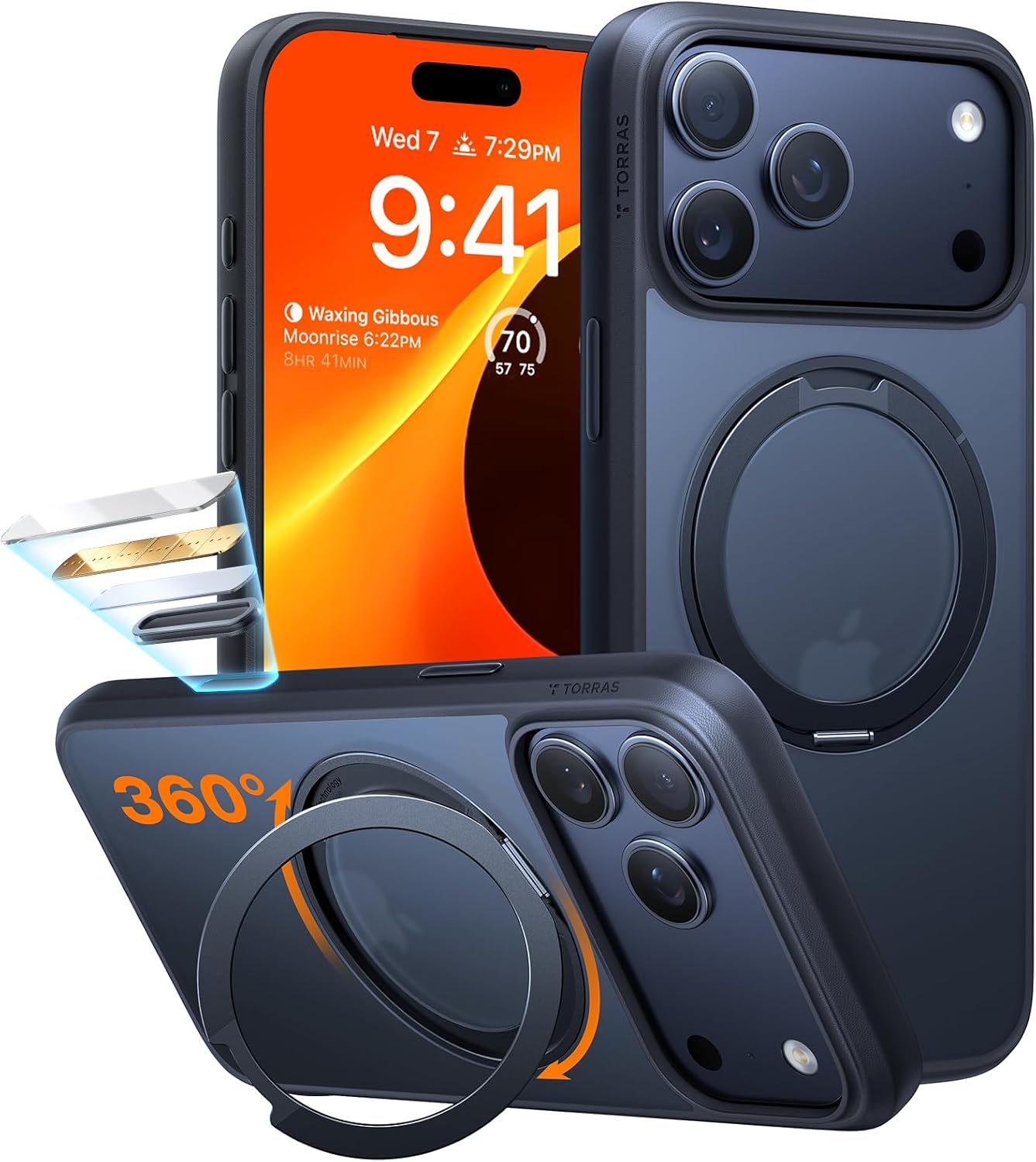 TORRAS Upgrade 360 Magnetic Stand for iPhone 17 PRO Case with Camera Control Button, Fit for MagSafe, Mil-Grade Protection, Slim Soft Edge Translucent Back for iPhone 17Pro 6.3 inch, Black 1-Black for iPhone 17 Pro 6.3 inch