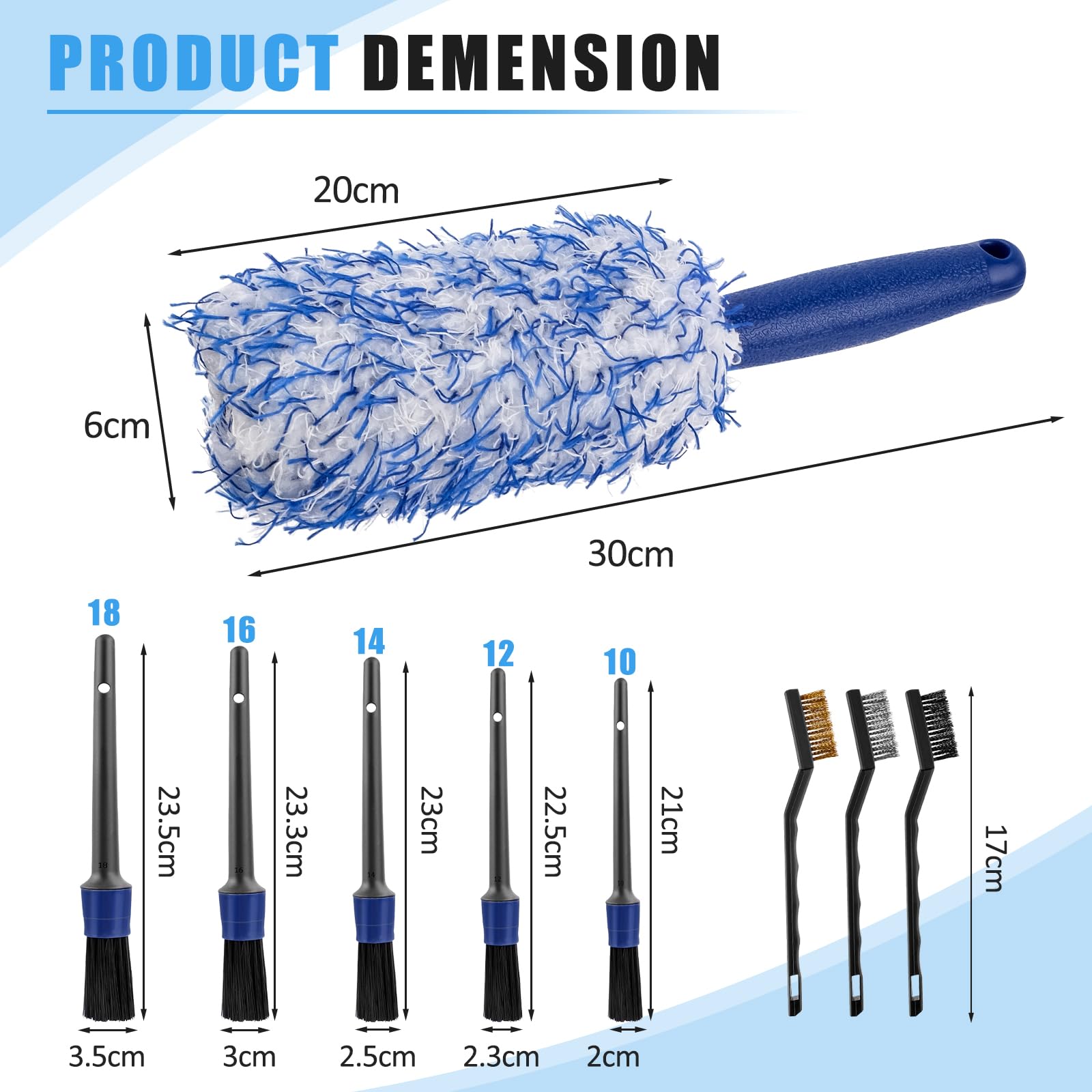 Brosse Jante Voiture,10 PCS Brosse de Nettoyage Microfibre Set,Brosse de Roue de Voiture Jante,Pas de Rayures Brosse Jantes pour L'entretien Intérieur et Extérieur de la Voiture, 30 * 6 CM
