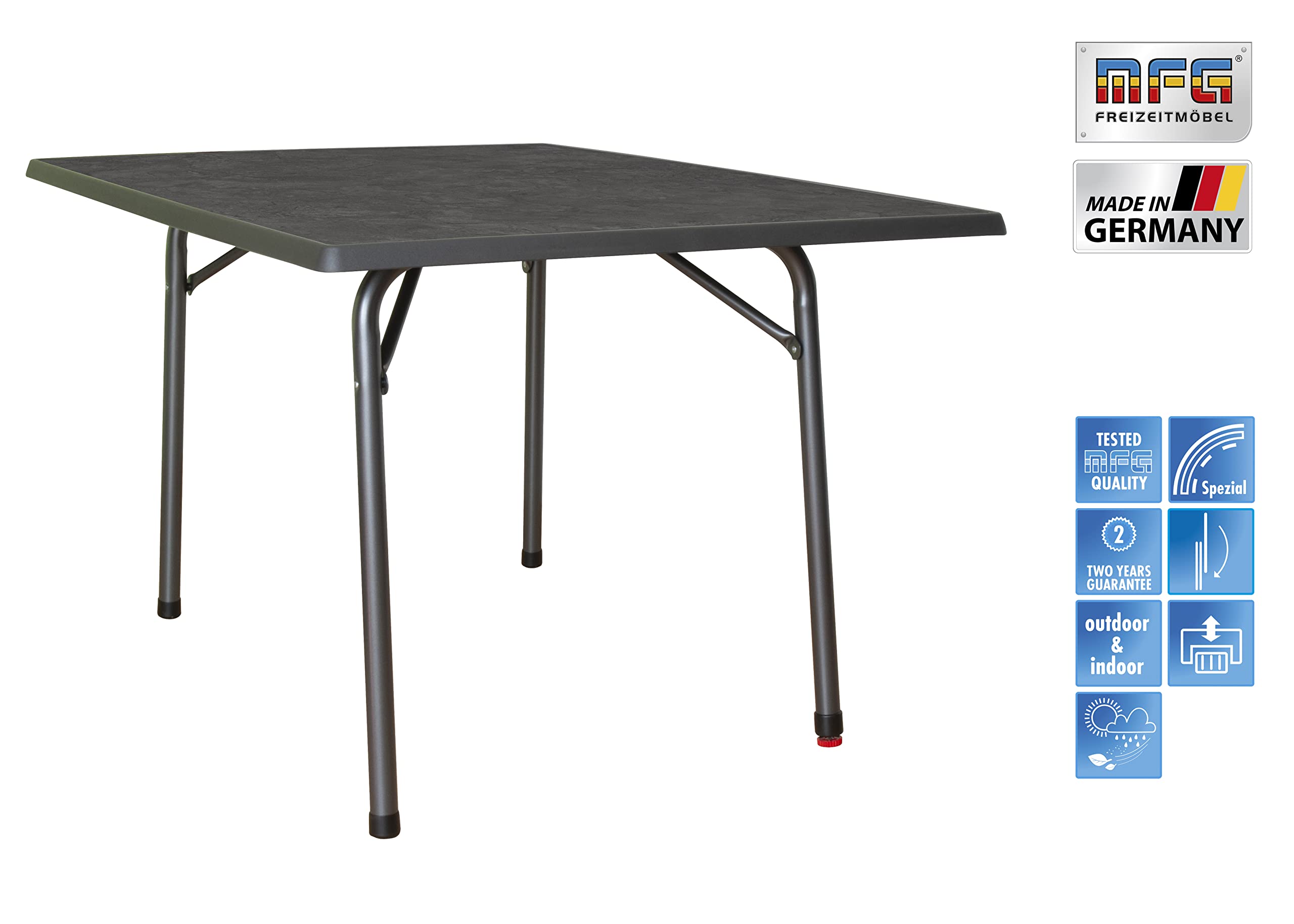 MFG Garten-Klapptisch 132x90 cm, Gartentisch | Wetterfest | Platzsparend klappbar | mit Niveauausgleich | Montagefrei | Gestell: anthrazit, Plattendekor: Schiefer