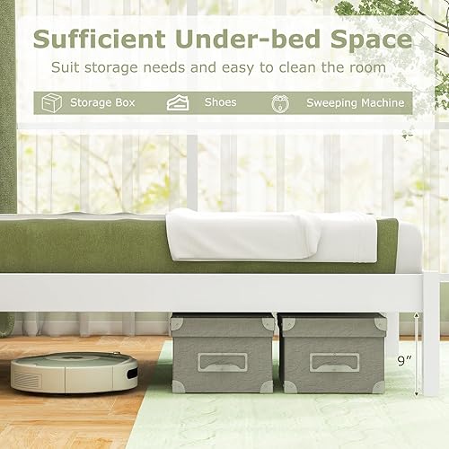 Miniatura 4 de Giantex Marco de cama individual de madera con cabecero, cama moderna de plataforma de madera maciza con soporte de listones de madera, no necesita