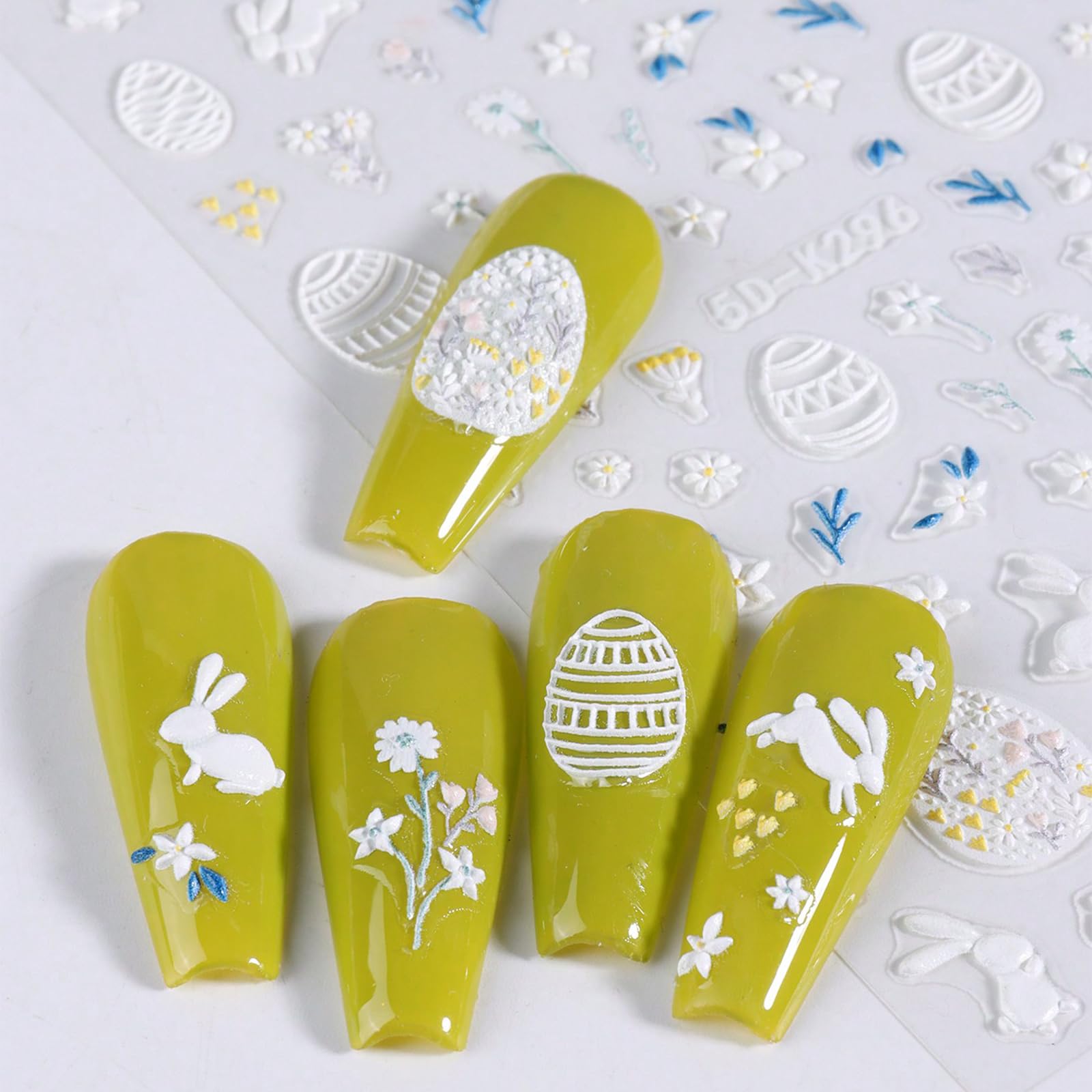 Kabwea 3 Pieces 5D Embossed Easter Nail Art Stickers, Nail Stickers Easter, Nail Stickers, Nail Art, Multi-colored, XL - Image 4