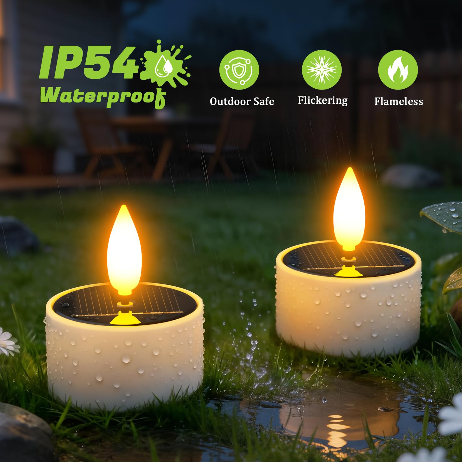 PChero 12er Set Solar Teelichter für Außen, LED Flackernd Solar Kerzen Outdoor Wasserdicht, Aufladbare Teelichter Solarkerzen mit Dusk to Dawn Sensor für Garten Terrassen Balkon Laterne Grab Deko