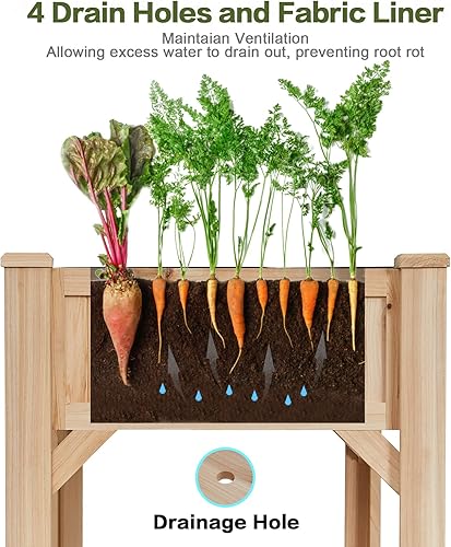 Miniatura 4 de Amerlife - Jardinera elevada de madera, con patas y un estante de almacenamiento, incluye herramientas de jardín, para plantar plantas, hierbas y
