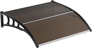 GarveeHome Vordach für Haustür 150 x 100 cm, Überdachung Haustür aus Aluminium und Polycarbonat, Transparentes Pultbogenvordach, Pultvordach mit Mittelstange