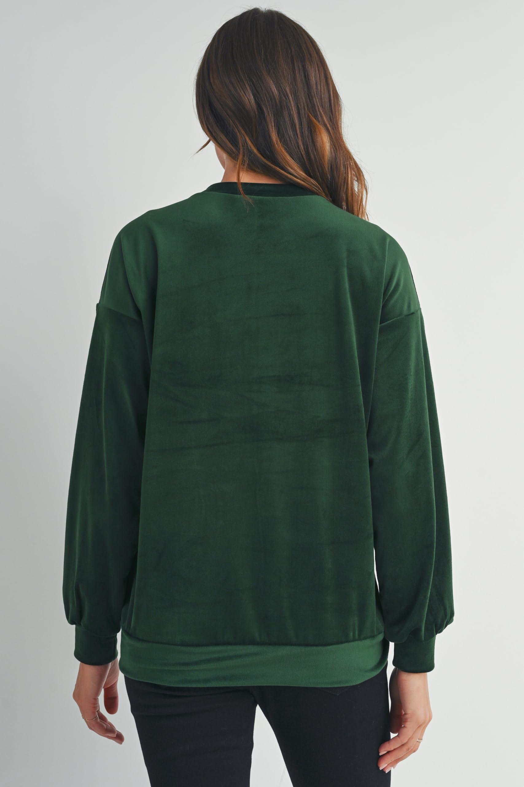 LaClef Sudadera de maternidad de terciopelo con cuello redondo para mujer