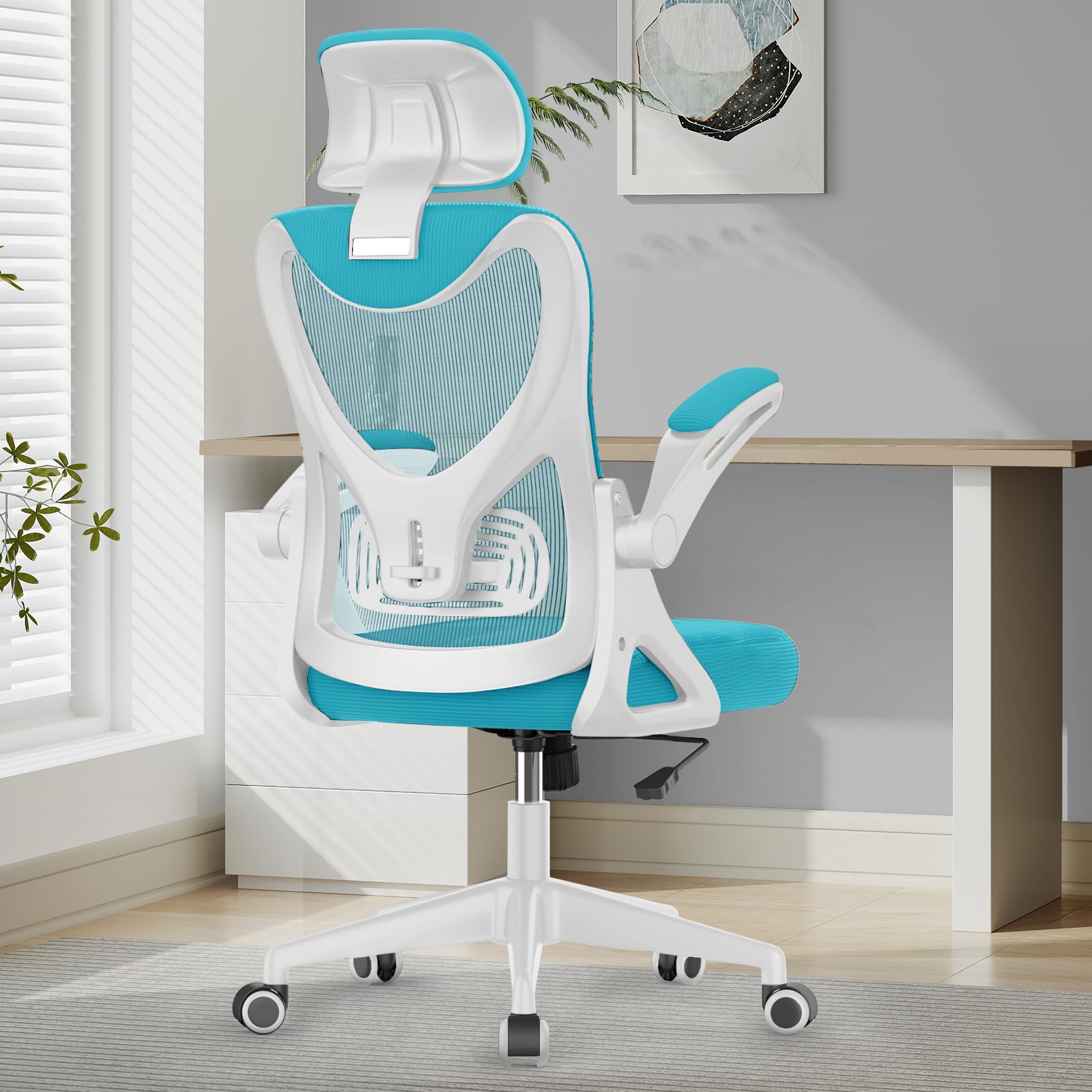 YONISEE Office Chair - Ergonomic Desk Chair with Lumbar Support Headrest Adjustable, Padded Flip-up Armrests Comfy Seat Cushion High Back Executive Manager Chair For Home Office