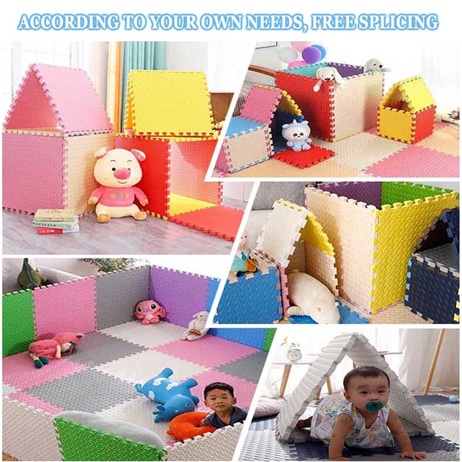 Tappeto Puzzle per Neonati, 11,8"X 11,8" Bambini Mattonelle in Schiuma A Incastro Multicolori Tappetini da Gioco per Camera dei Bambini Soggiorno Palestra Piscina,Pink+Purple,32pcs
