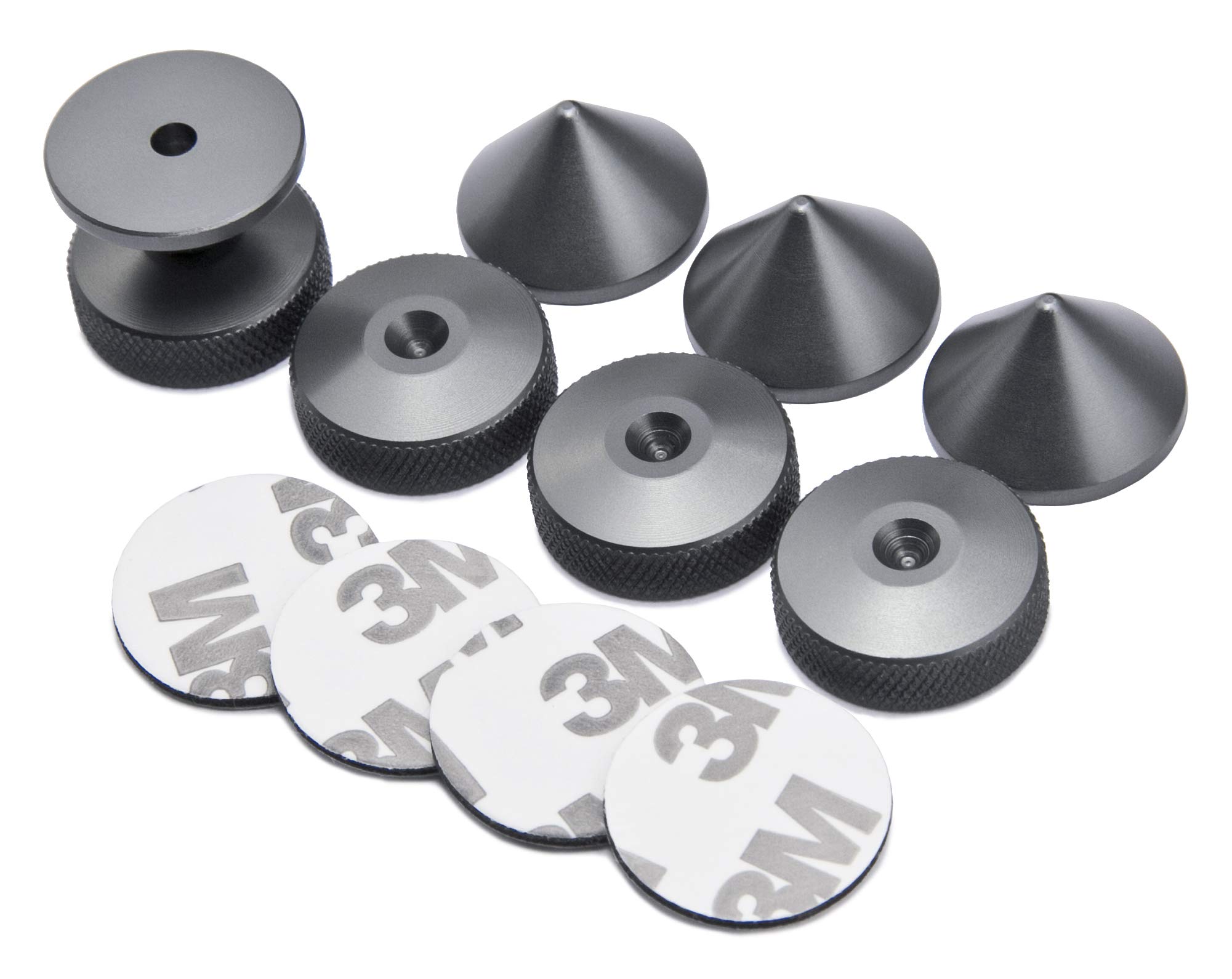 PrecisionGeek Aluminium Gris Bronze Haut-Parleur Pointes de découplage/Cônes + Contre-Pointes + Cercles 3M Coussinets en Mousse EVA