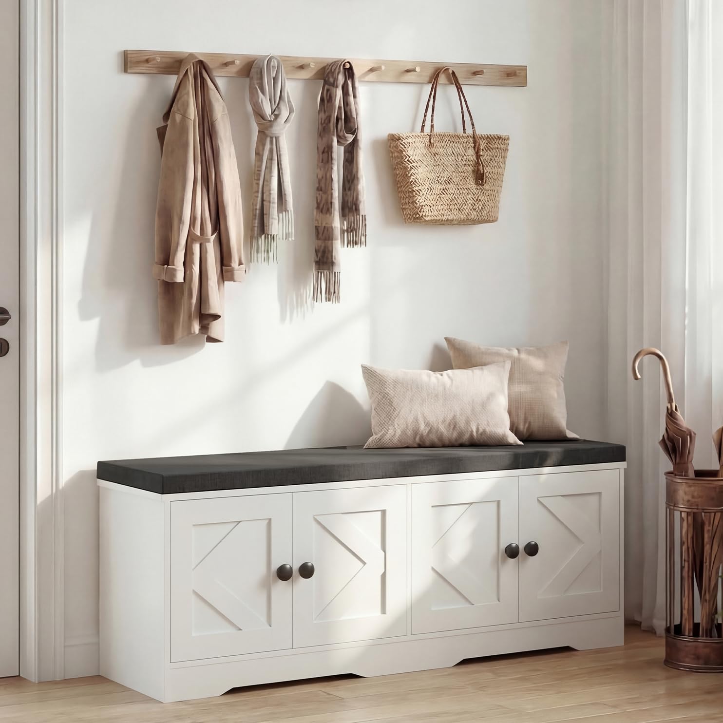 Entryway Storage Bench with Barn Doors