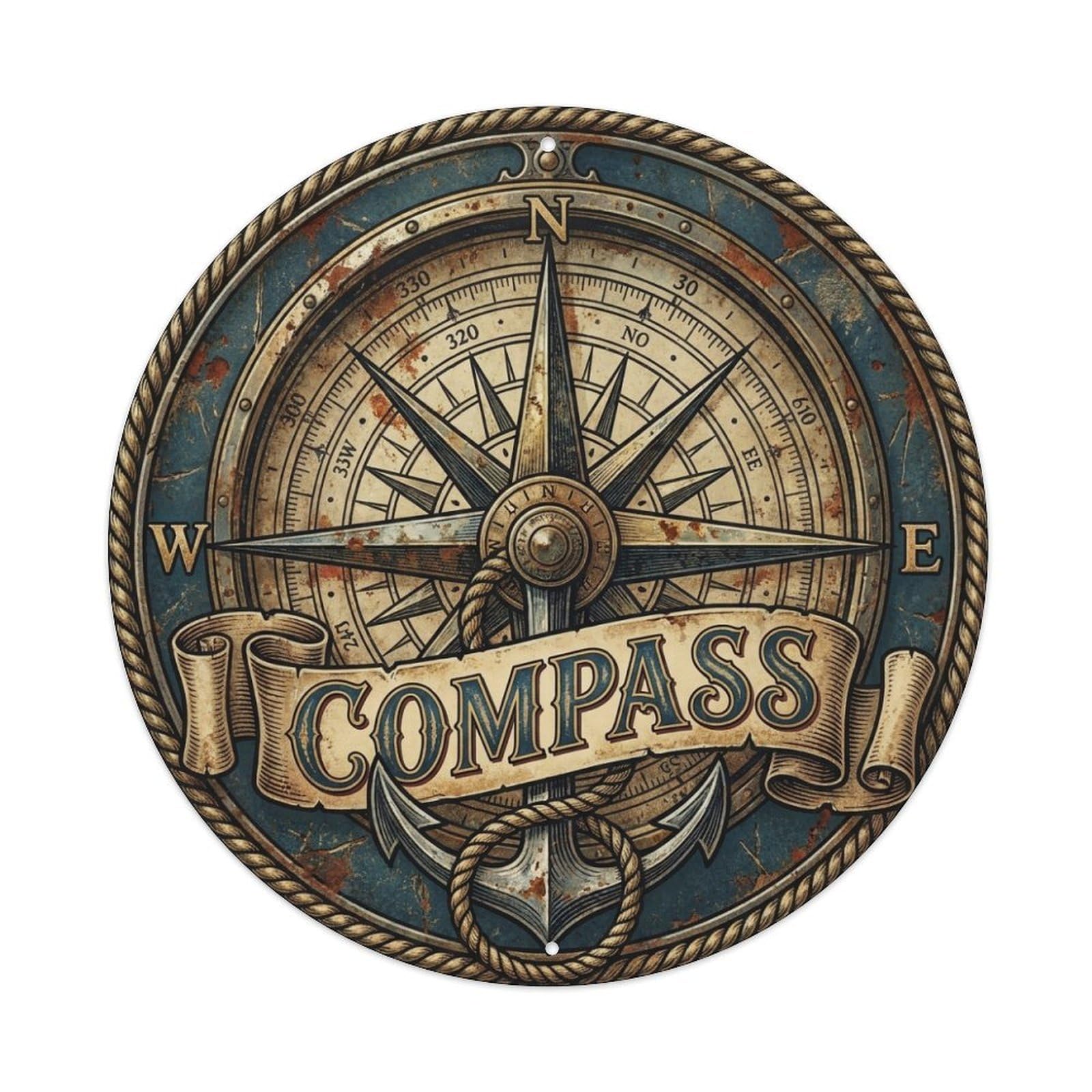 Compass Anchor Rope Old Chart Maritime Seafaring Metal Tin Sign