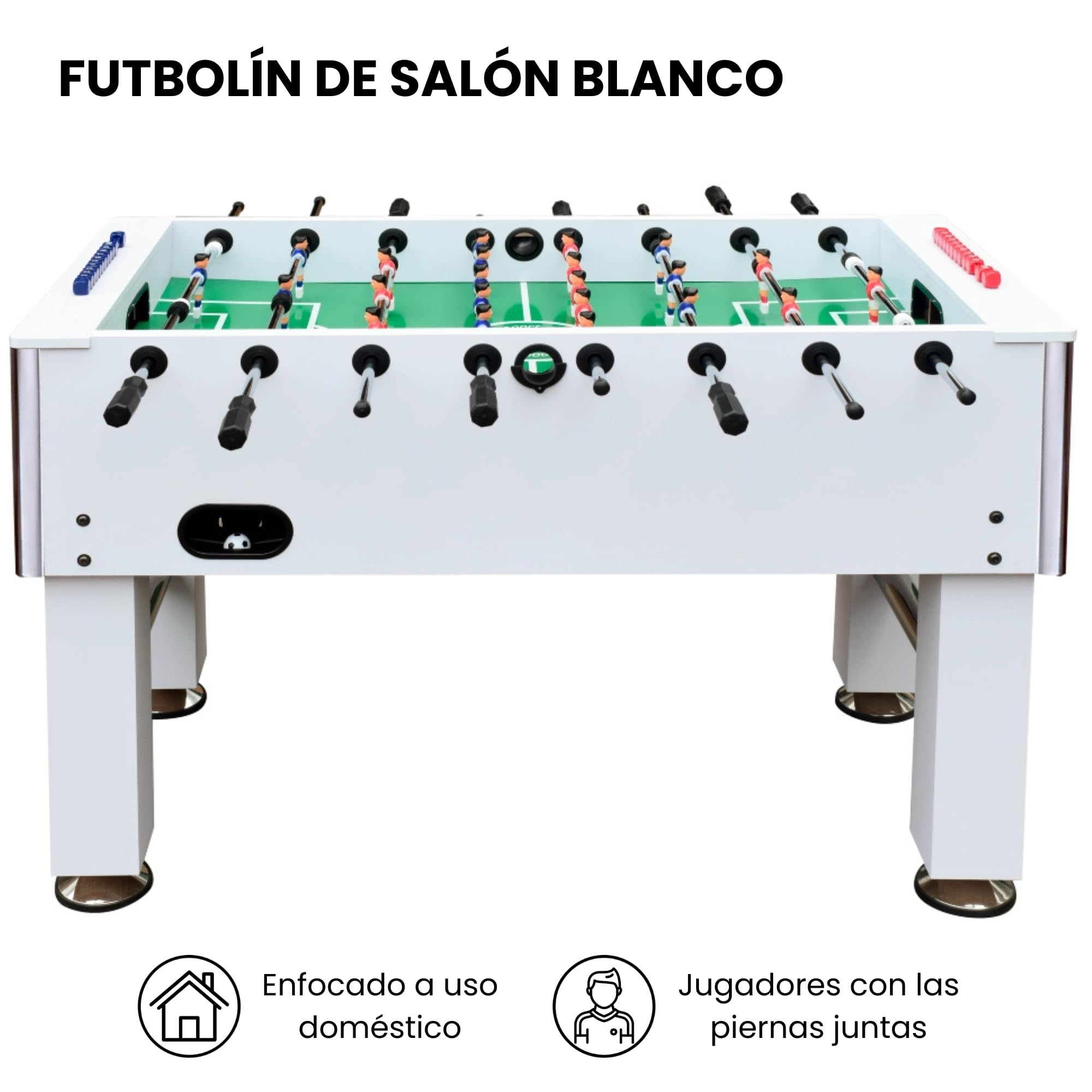 DEVESSPORT Futbolín Semi Profesional Salón Blanco con Retorno de Bolas| Jugadores de Piernas Separadas + Retorno de Bolas + 2 Pelotas Incluidas | Pack Futbolín Semi Profesional con Niveladores