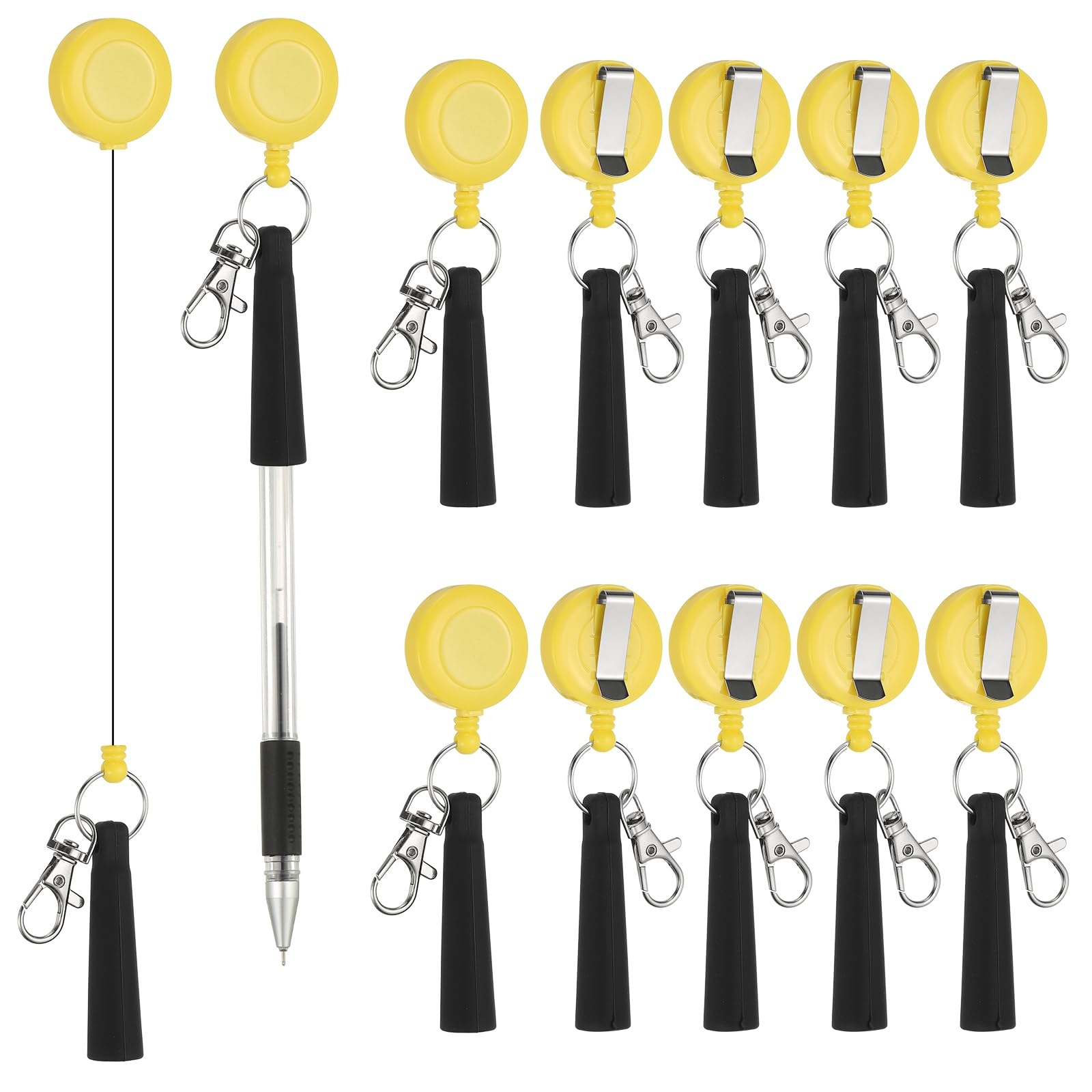 PATIKIL Retractable Pen Holder, 20Pcs Pull Pen Pencil Holder Elastic Silicone Grip Pencil Holder for Woodwork Bricklayer Markers and Carpenter Pencils, Yellow