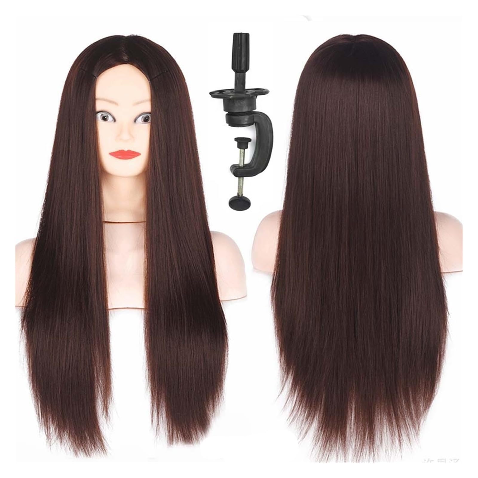 Mannequin Head With Synthetic Hair For Braiding Practice Beauty Training Aid For Hairstylist Makeup Headdoll With Stand(Brown01)