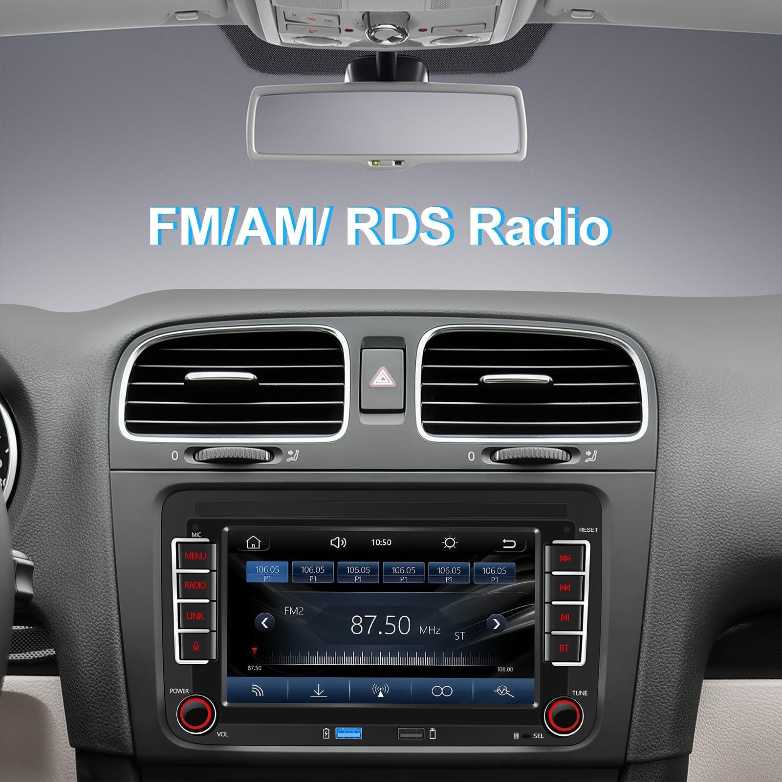 Autoradio con schermo compatibile con VW Golf 5/6, RCD330, Passat, Skoda, Polo, T5 e altri modelli | CarPlay & Android Auto wireless integrati | Supporta AM/FM/RDS, USB, Bluetooth |stereo polo