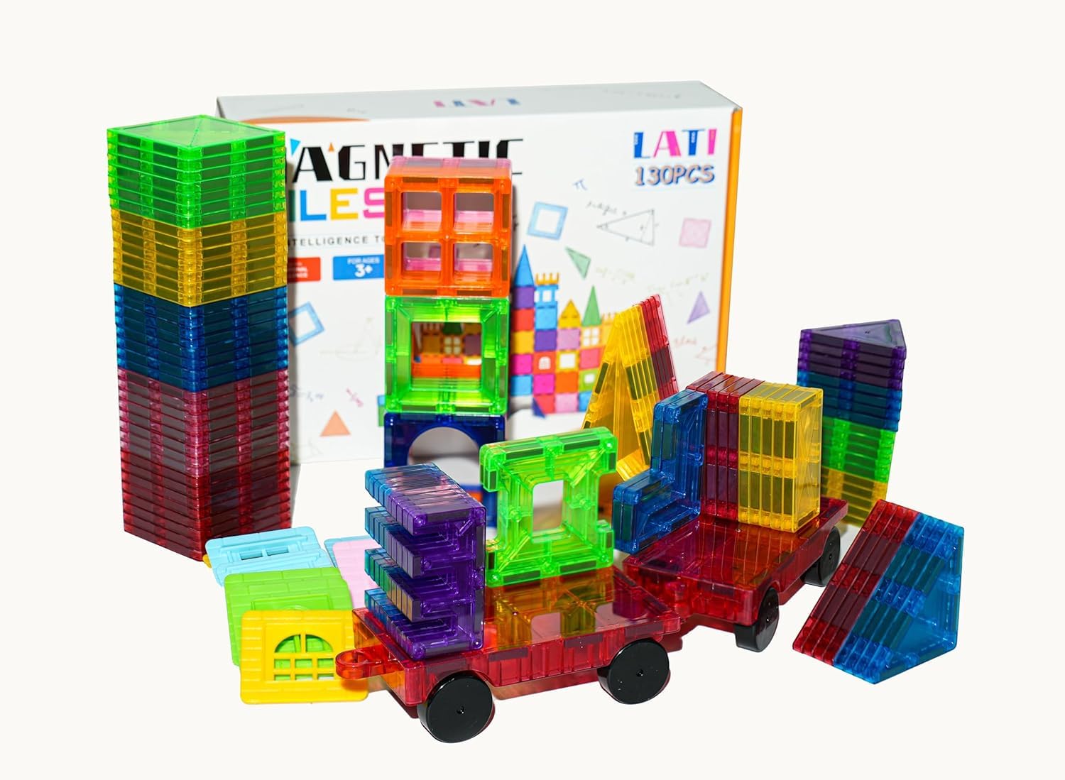 - LATI 130-Piece Magnetic Tiles Building Toy for Kids,Magnetic Building Blocks Construction Set,Open-Ended Play STEM Educational Toy,Compatible with Other Brands,Gift for Boys & Girls Ages 3–8
