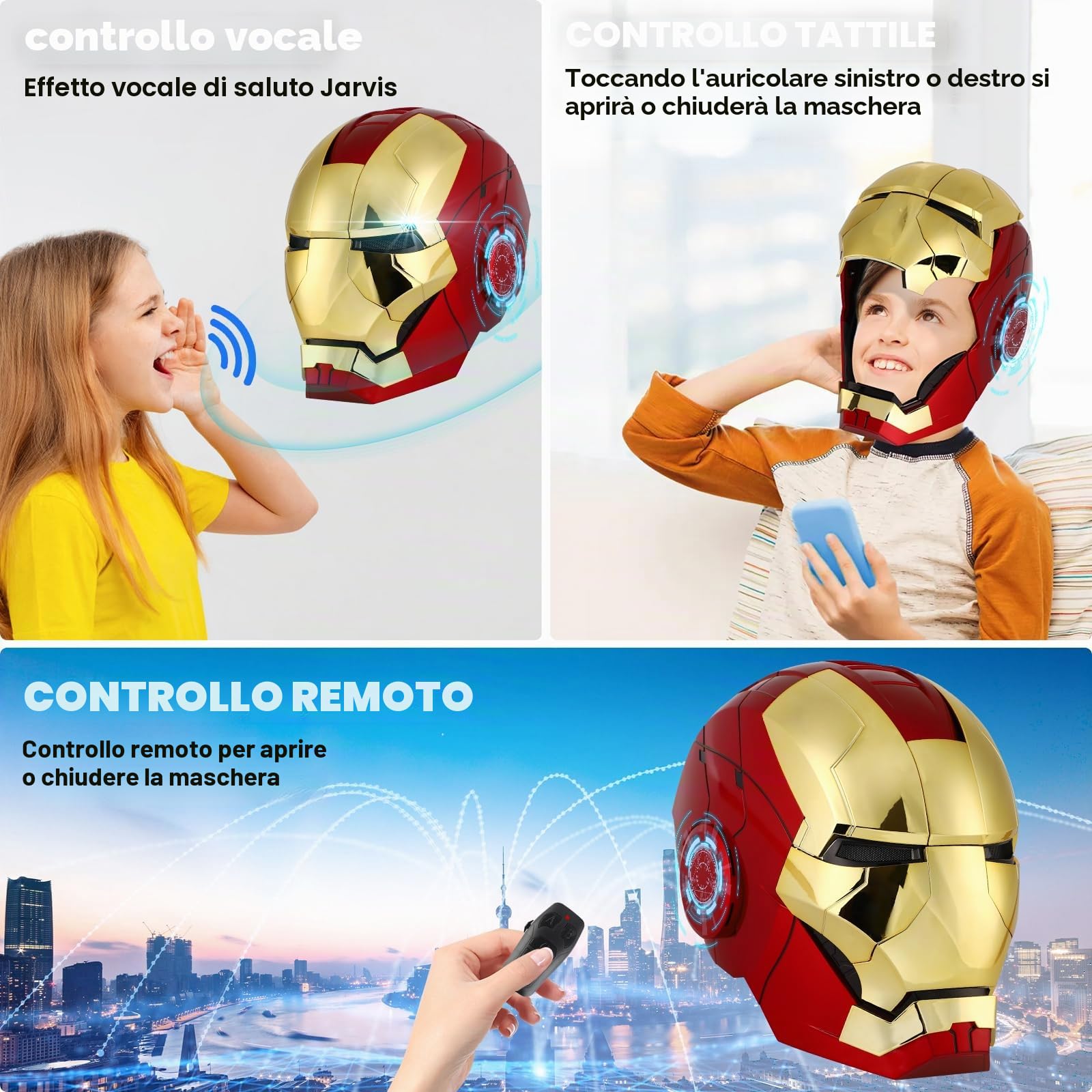 Iron-Man MK 5 - Casco elettronico indossabile: con controllo vocale e telecomando, occhi LED ed effetti sonori, perfetto come oggetto di scena e figura di supereroe per adulti collezionisti, regalo