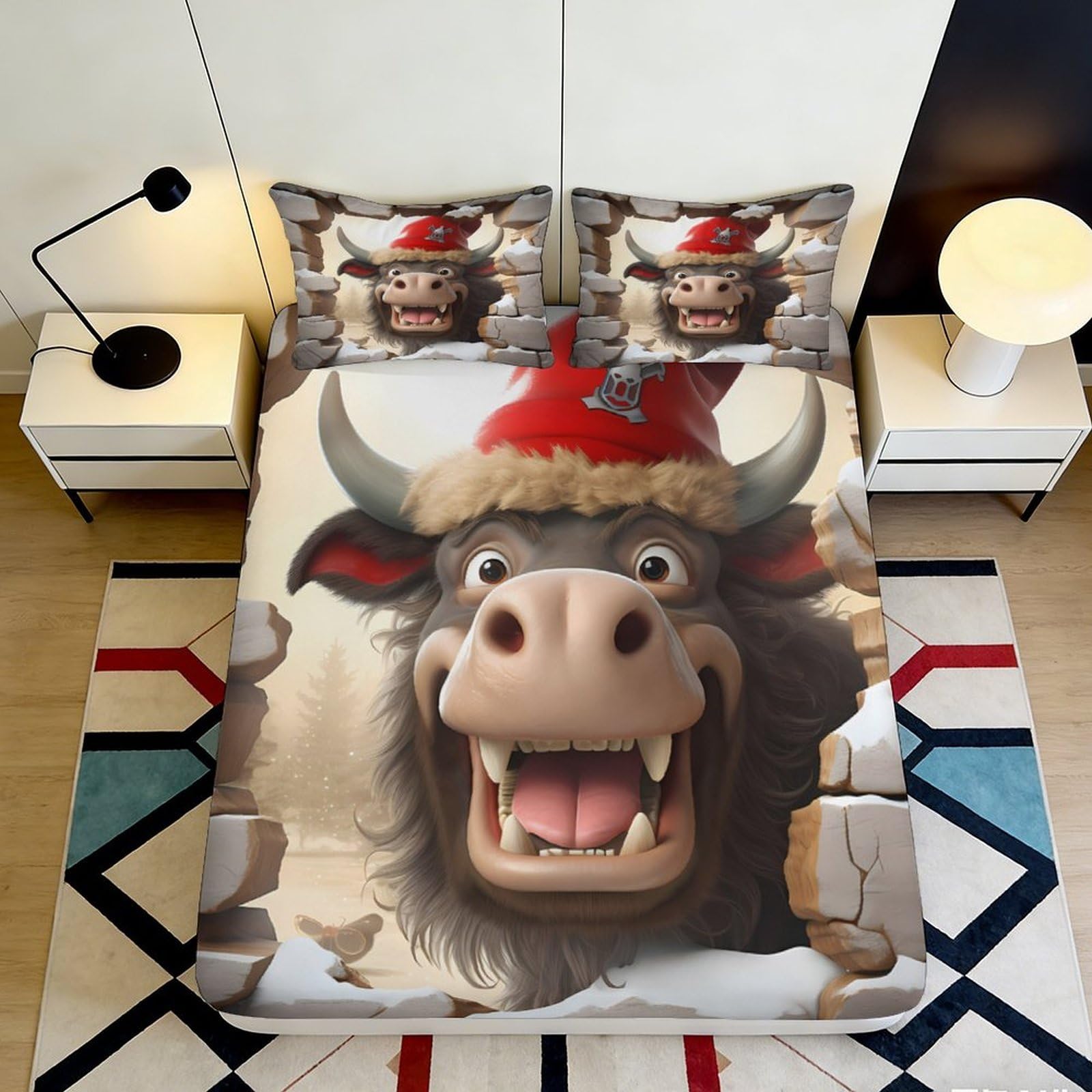 3D Printed Bull Pattern Fitted Sheet Microfiber Deep Pocket Full Wrap Bull Mattress Fitted Cover Non-Slip Elastic Hem Washable Bedding 200x200x25cm 90x200x25cm