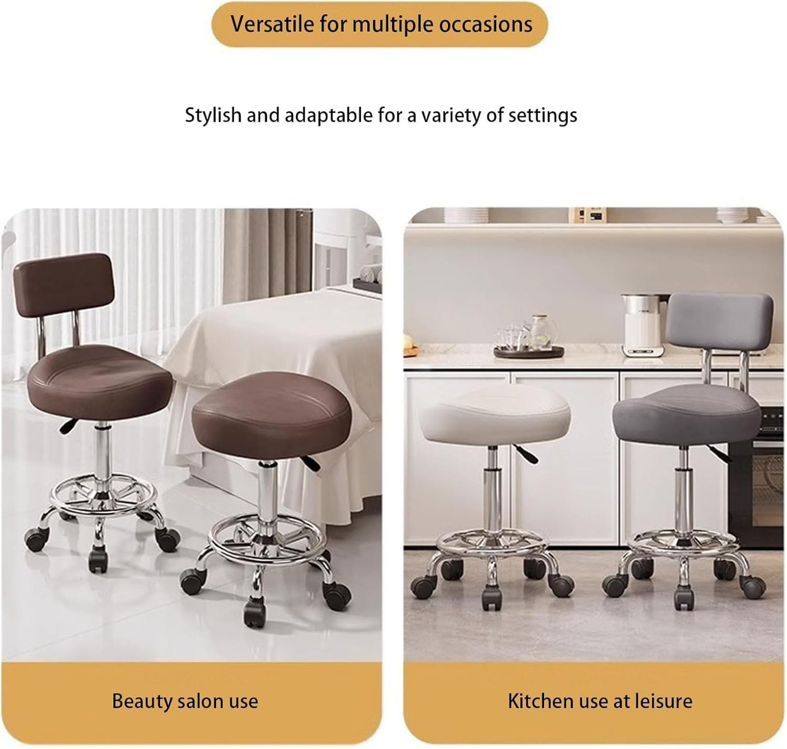 Höhenverstellbarer Rollhocker mit Rückenstütze und Fußstütze, ergonomischer Zeichenstuhl für Büro, Küche, Medizin, Zahnarzt, Labor, Zuhause