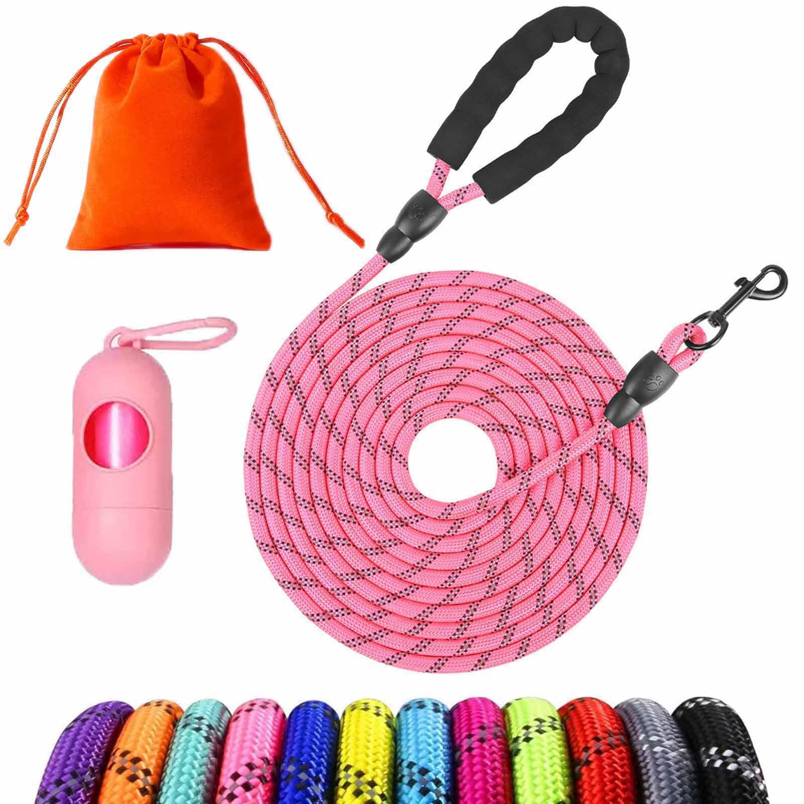 Training Lead for Dogs 1.5M 3M 5M 10M 15M 20M 25M 30M Reflective Long Rope Lead with Soft Padded Handle for Small Medium Large Dogs (Pink, 25M)