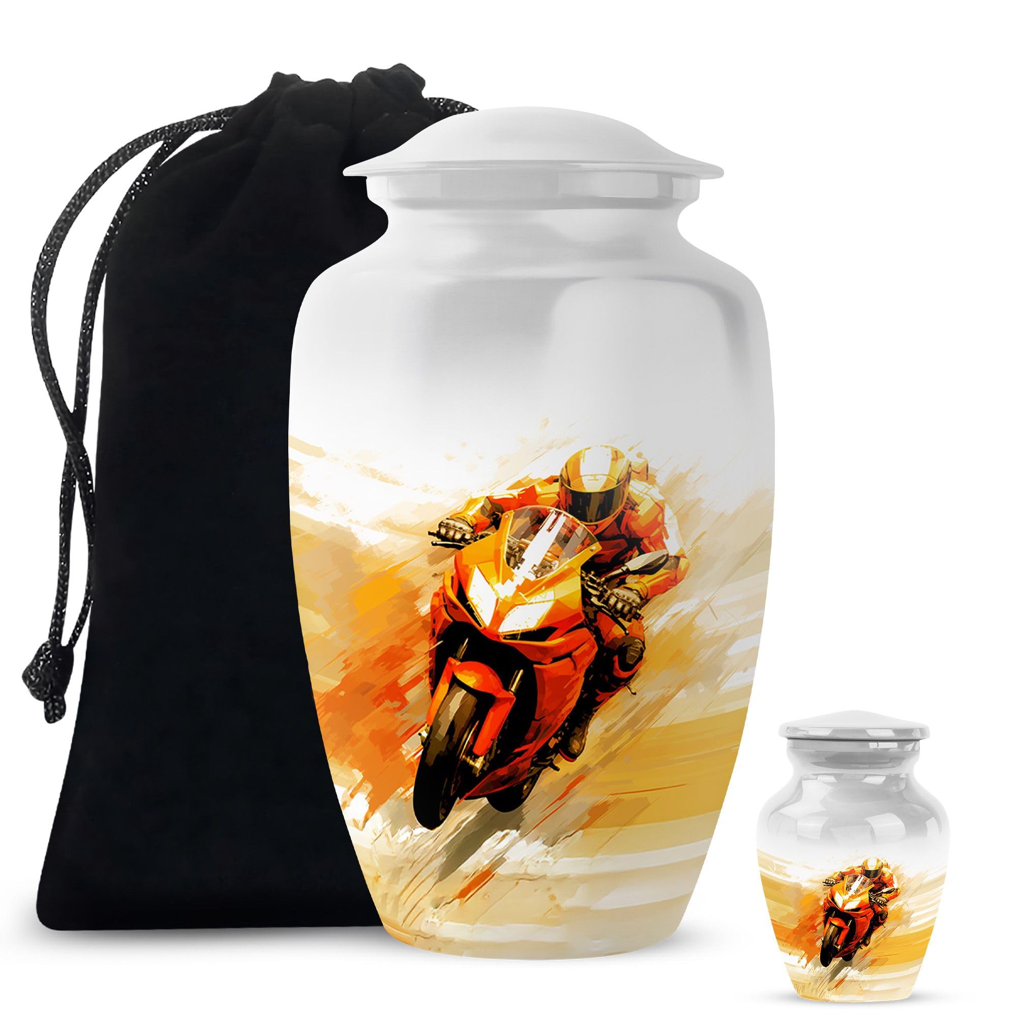 Bike-Themed Cremation Urn for Ashes – Large & Small Combo (10 Inch & 3 Inch) – Memorial Tribute for Human/Pet