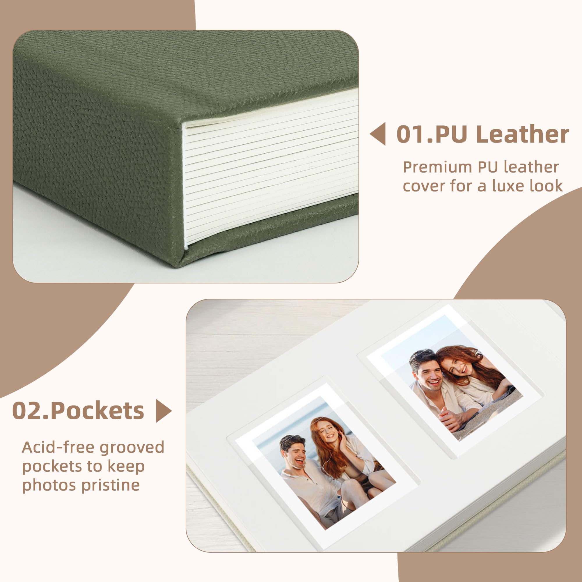 Vienrose Polaroid - Album fotografico con copertina in pelle PU, 64 tasche, con spazio per scrivere per foto da 2 x 3, adatto per fotocamere istantanee Fujifilm Instax Mini, colore: verde