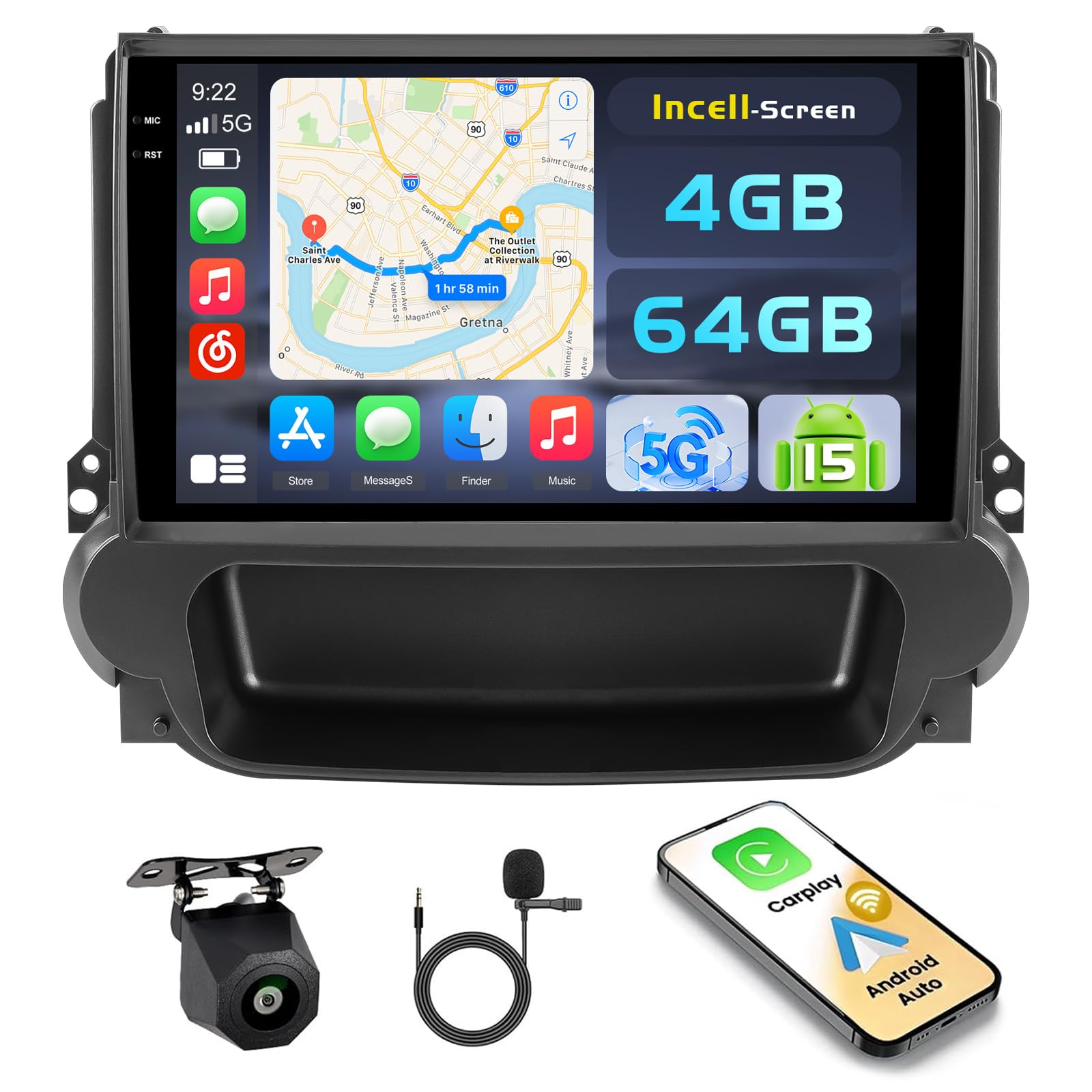 Hikity 4G+64G Android 15 Autoradio 9" pour Chevrolet Malibu CarPlay