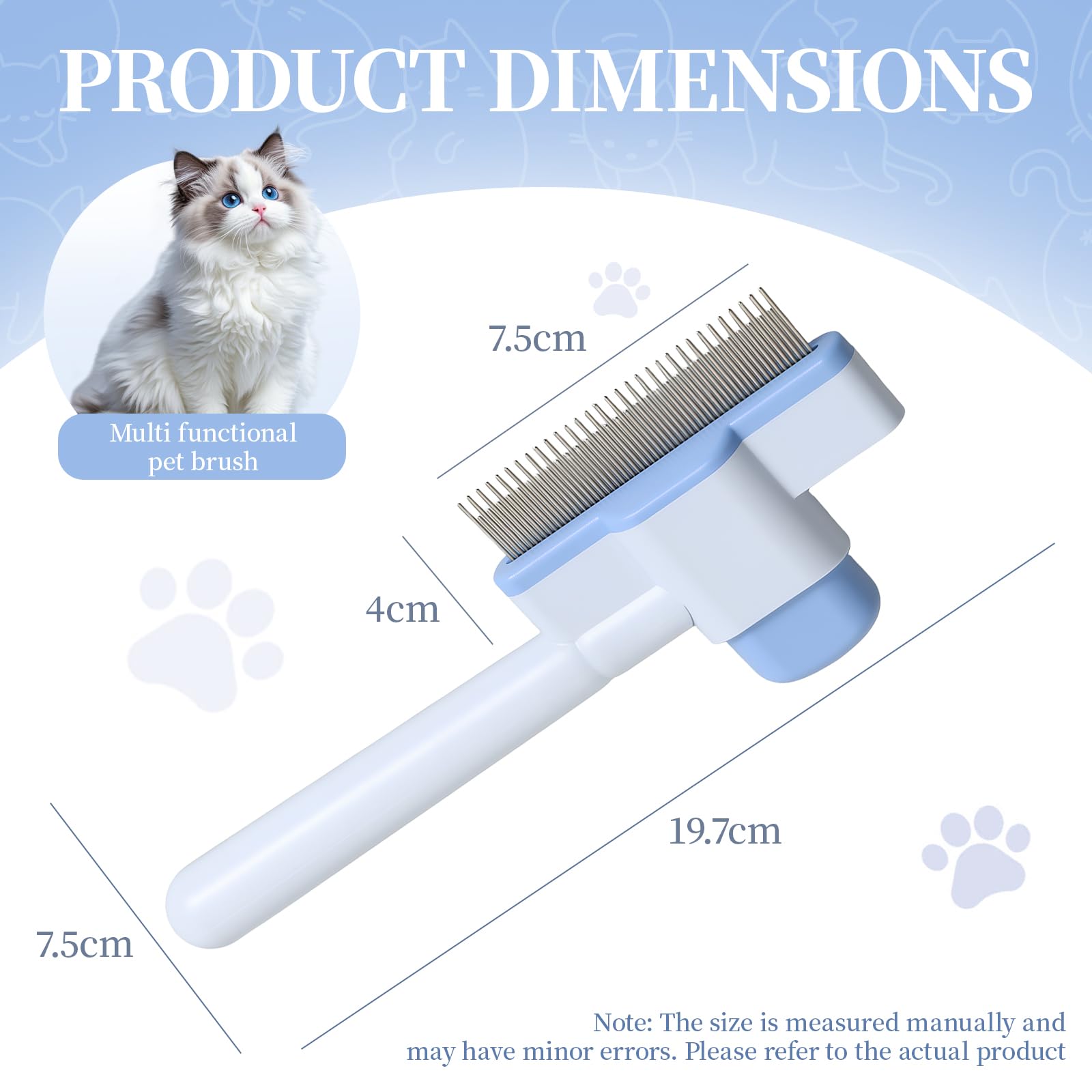 1mm Dents Rondes Brosse pour Chat et Chien, Brosse Poil Long et Court, Peigne Anti Puces pour Mascota, Peigne Chat et Chien Auto-Nettoyante, Élimine Poils Et Saletés, Doux pour La Peau