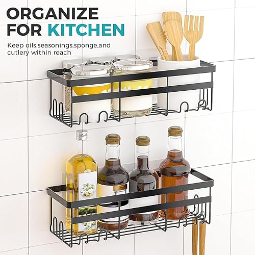 Miniatura 7 de HomeHacks Organizador de ducha, organizador de ducha a prueba de óxido, estantes de almacenamiento de ducha con ganchos, artículos esenciales de