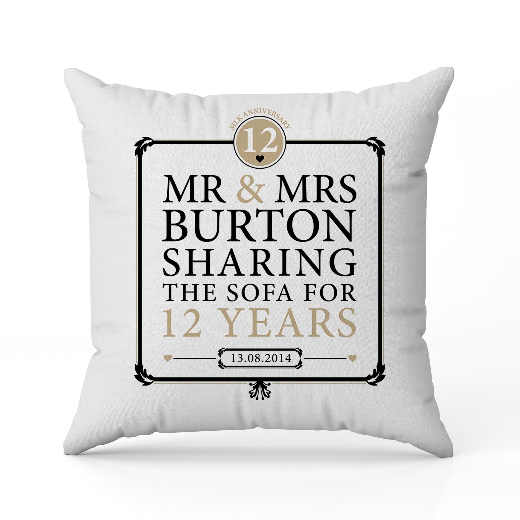 The Gift Experience Personalised 12th Anniversary Sharing The Sofa Pillow Cushion With Insert, Home Decor, Personalised Gifts, Silk Anniversary